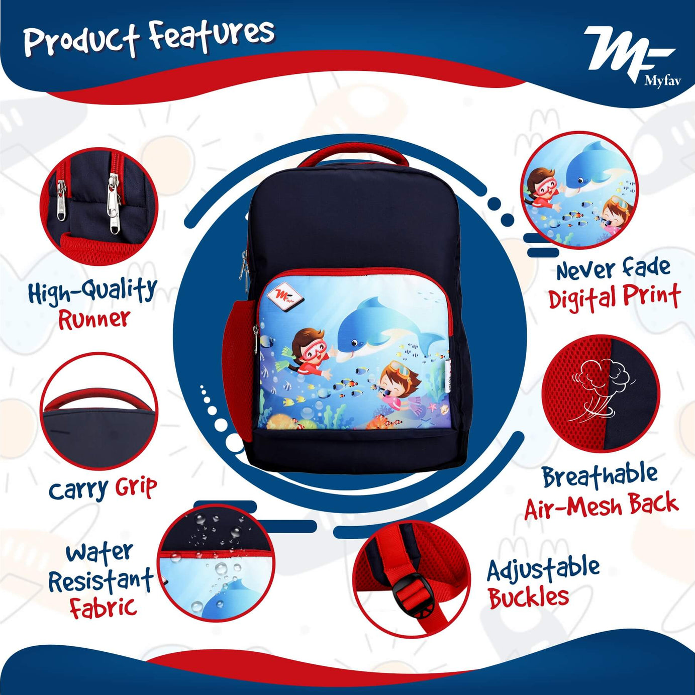 My Fav Cute Cartoon Kids School Bag For Girls/Boys, School, Casual, Picnic, Nursery-(2 to 10 year Old Kid)