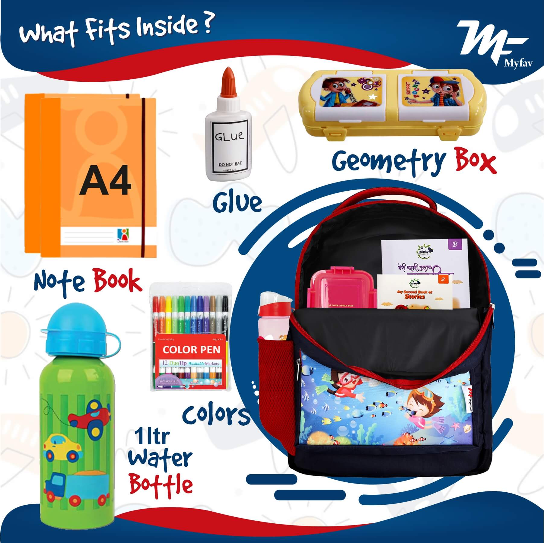 My Fav Cute Cartoon Kids School Bag For Girls/Boys, School, Casual, Picnic, Nursery-(2 to 10 year Old Kid)