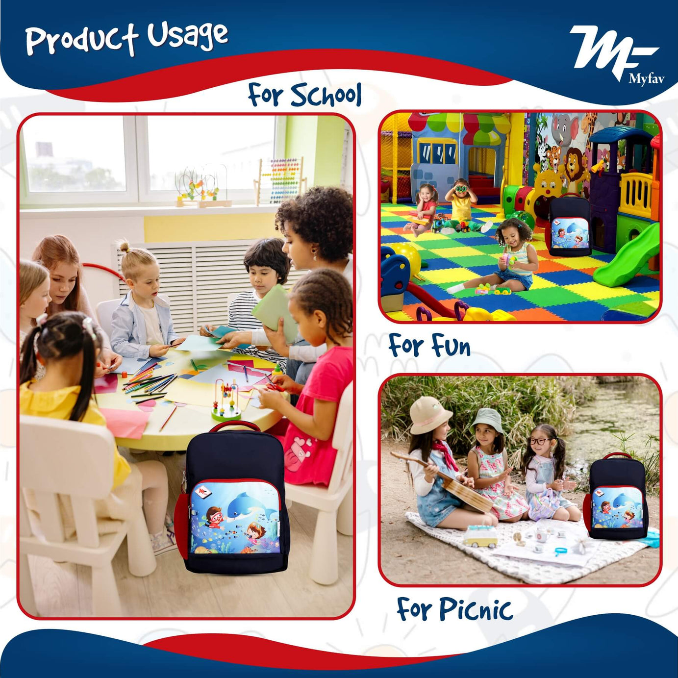 My Fav Cute Cartoon Kids School Bag For Girls/Boys, School, Casual, Picnic, Nursery-(2 to 10 year Old Kid)