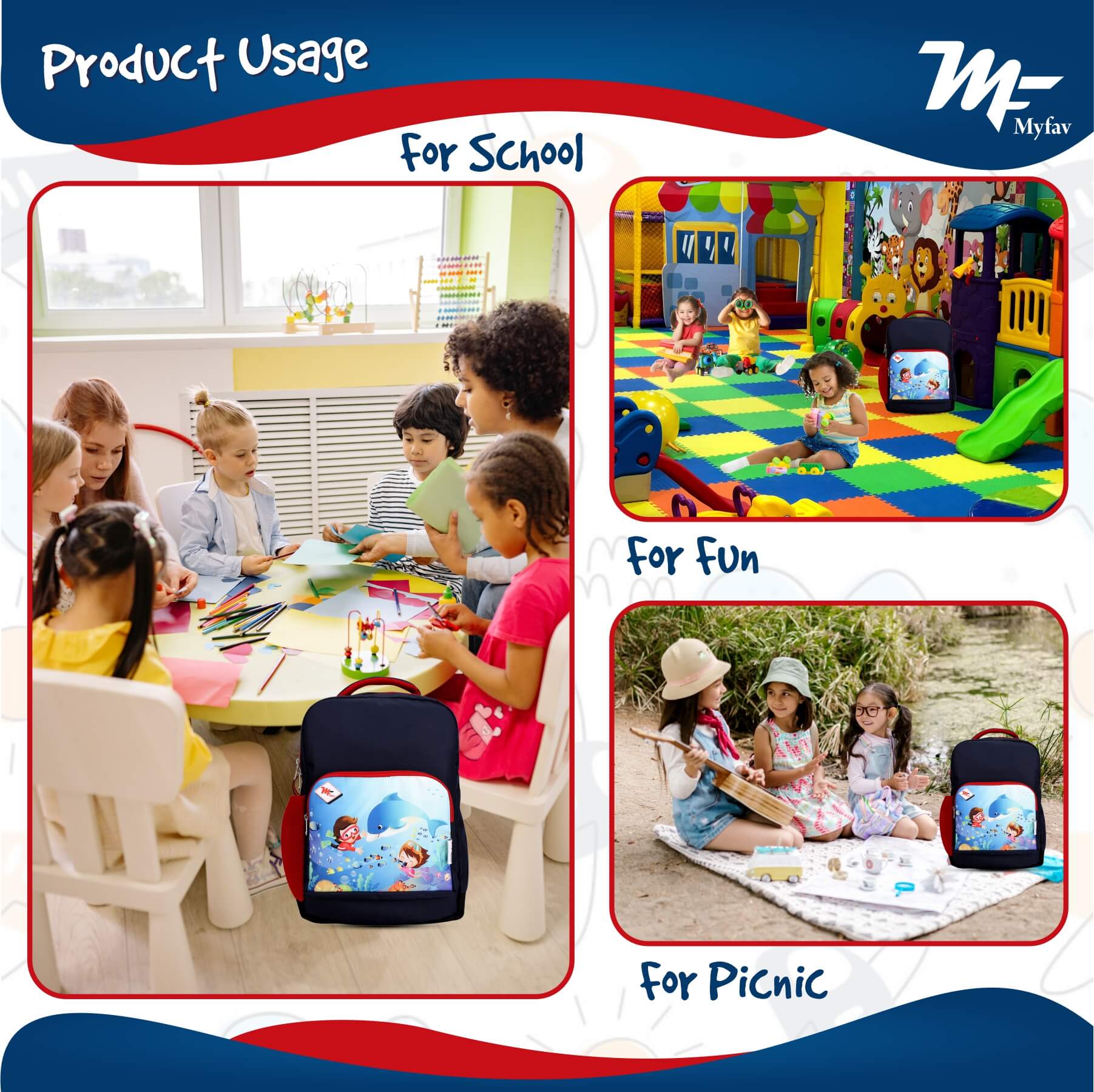 My Fav Cute Cartoon Kids School Bag For Girls/Boys, School, Casual, Picnic, Nursery-(2 to 10 year Old Kid)