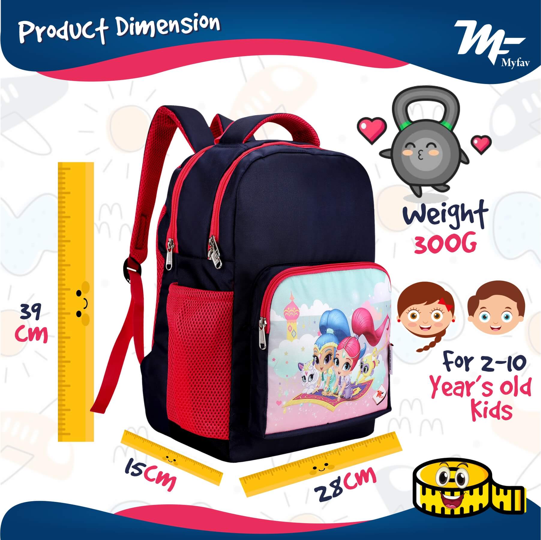 My Fav Cute Cartoon Kids School Bag For Girls/Boys, School, Casual, Picnic, Nursery-(2 to 10 year Old Kid)
