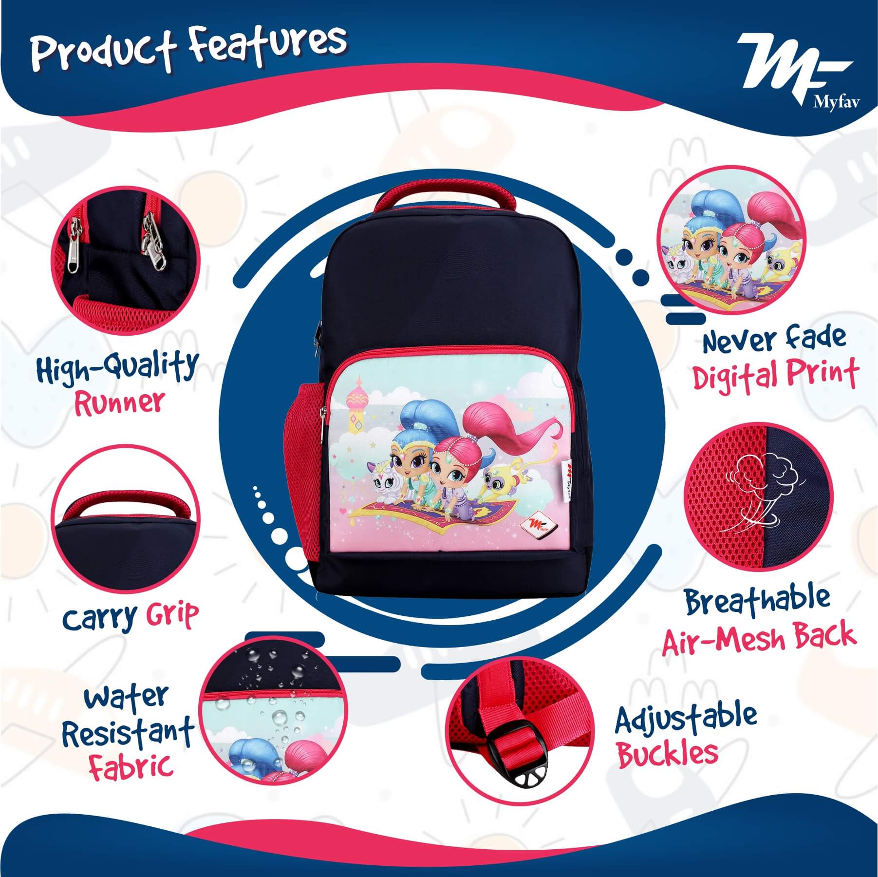 My Fav Cute Cartoon Kids School Bag For Girls/Boys, School, Casual, Picnic, Nursery-(2 to 10 year Old Kid)
