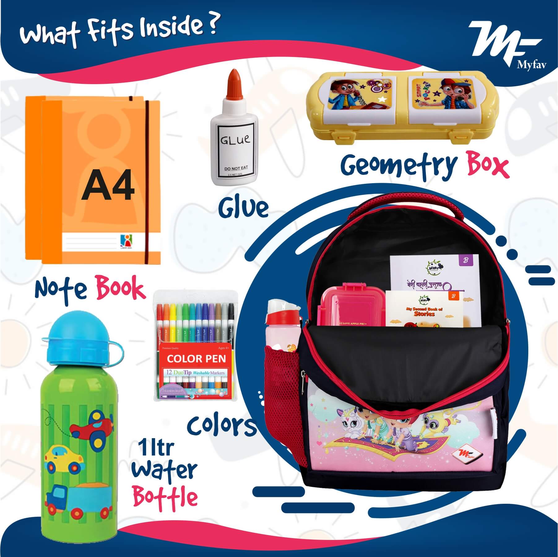 My Fav Cute Cartoon Kids School Bag For Girls/Boys, School, Casual, Picnic, Nursery-(2 to 10 year Old Kid)