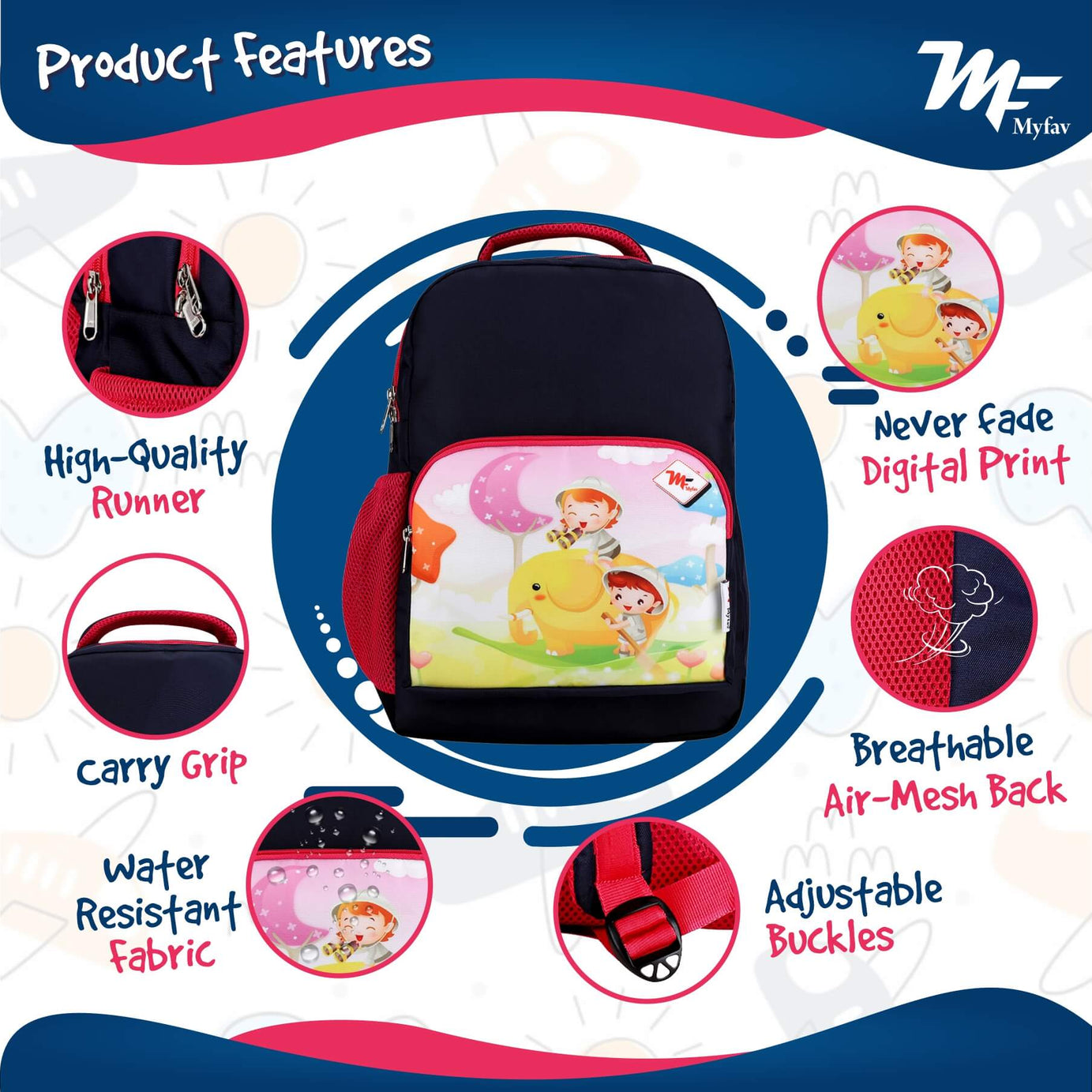 My Fav Cute Cartoon Kids School Bag For Girls/Boys, School, Casual, Picnic, Nursery-(2 to 10 year Old Kid)