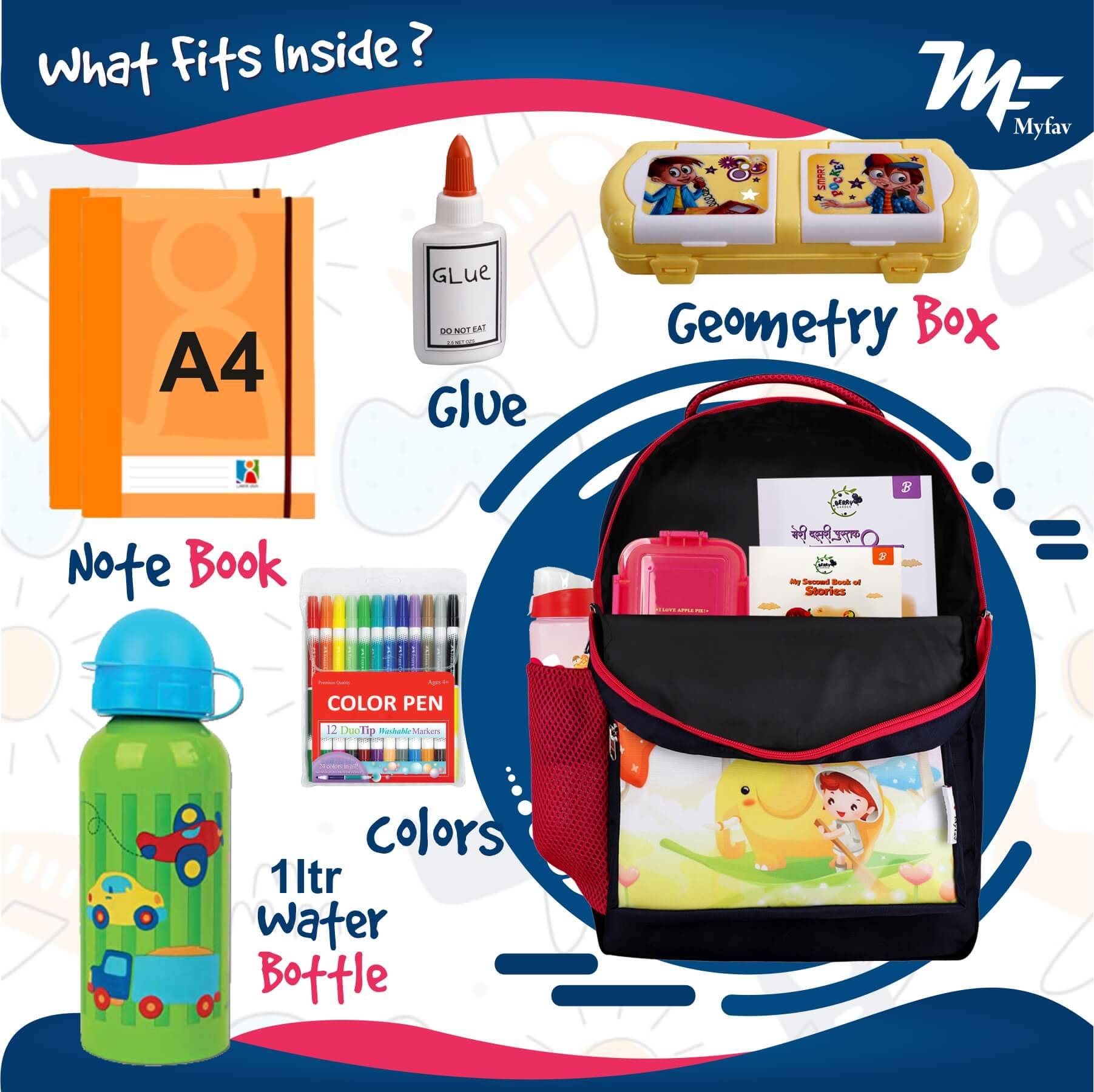 My Fav Cute Cartoon Kids School Bag For Girls/Boys, School, Casual, Picnic, Nursery-(2 to 10 year Old Kid)