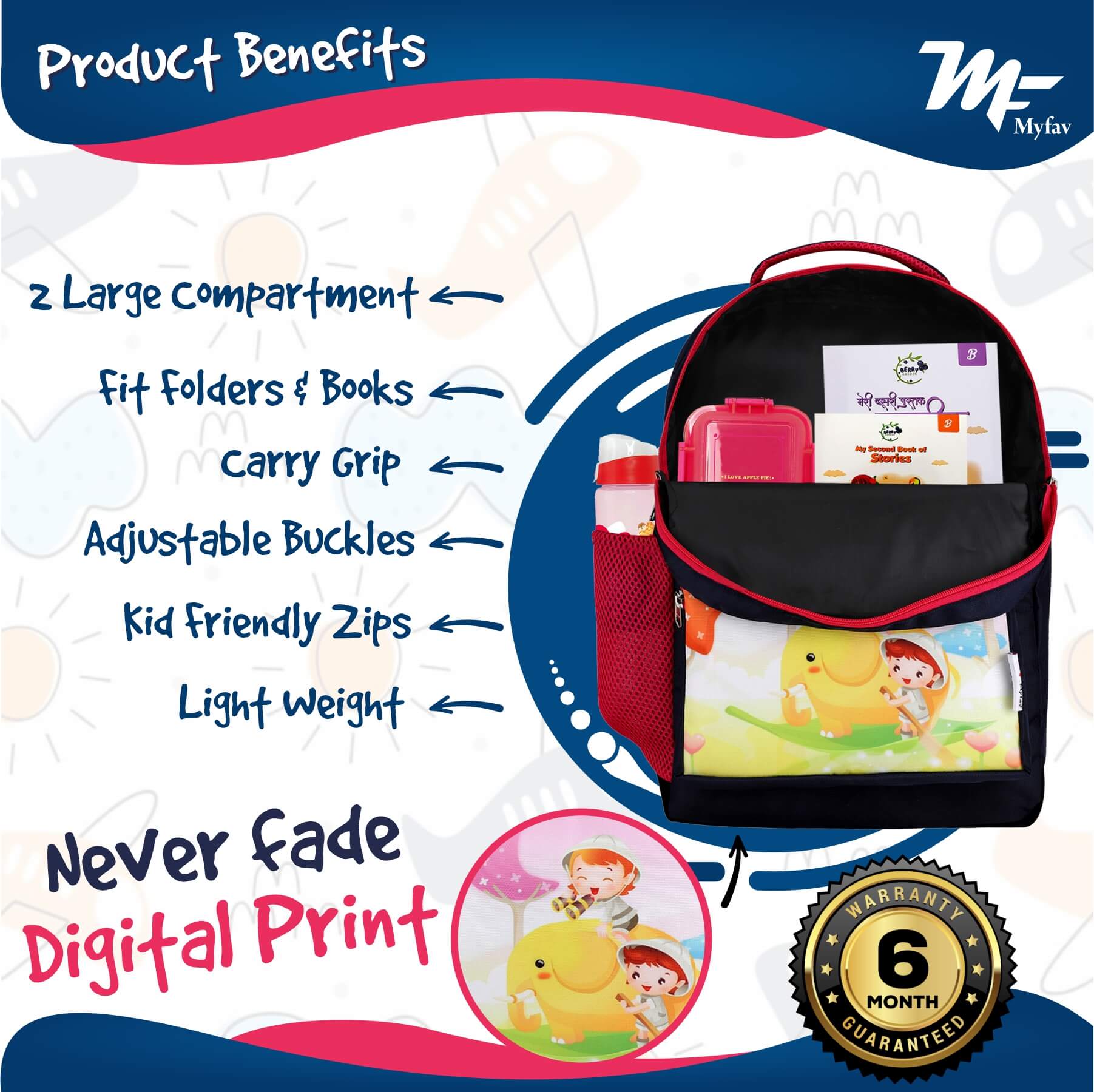 My Fav Cute Cartoon Kids School Bag For Girls/Boys, School, Casual, Picnic, Nursery-(2 to 10 year Old Kid)