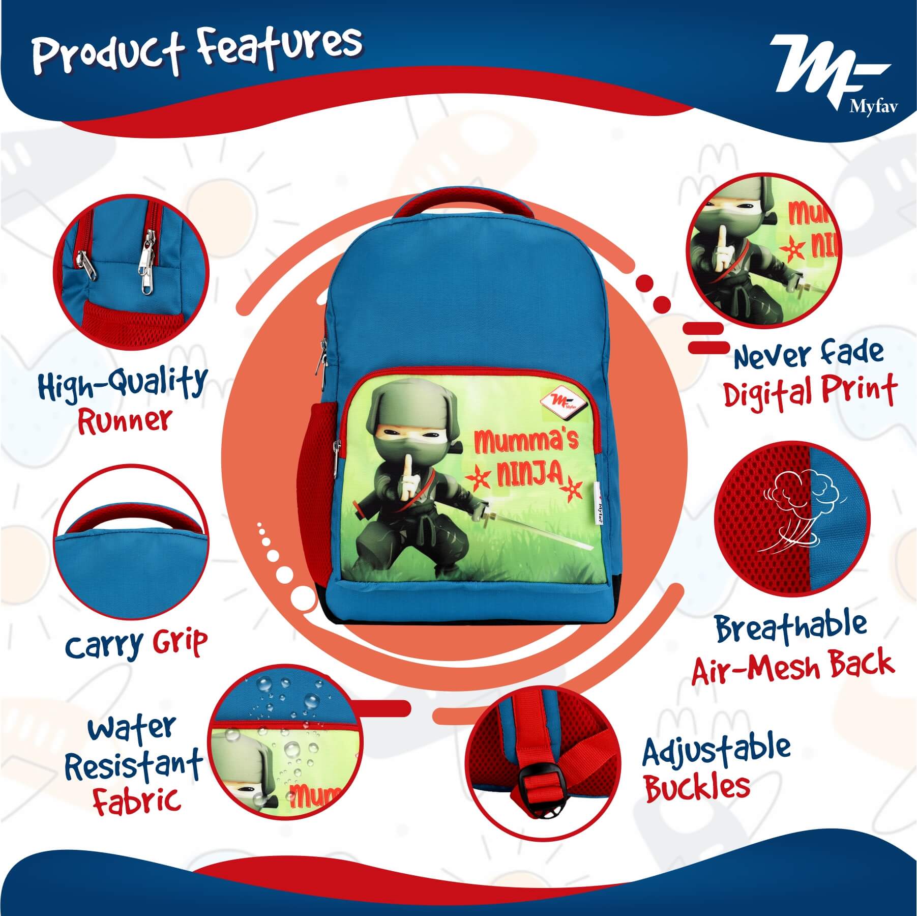 My Fav Mumma's Ninja Kids School Bag For Girls/Boys, School, Casual, Picnic, Nursery-(2 to 10 year Old Kid)