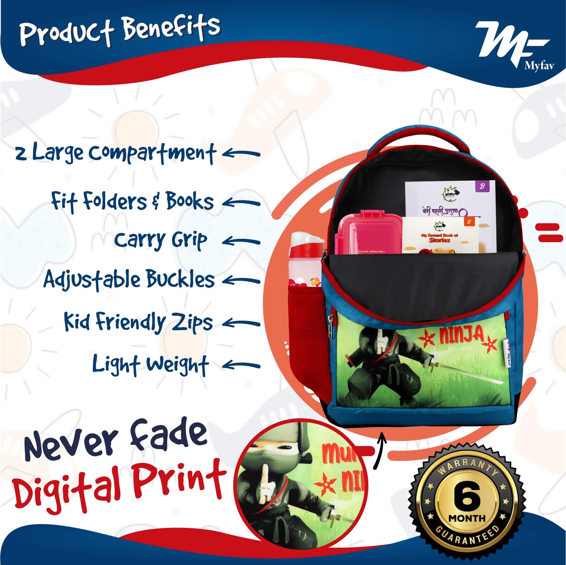 My Fav Mumma's Ninja Kids School Bag For Girls/Boys, School, Casual, Picnic, Nursery-(2 to 10 year Old Kid)