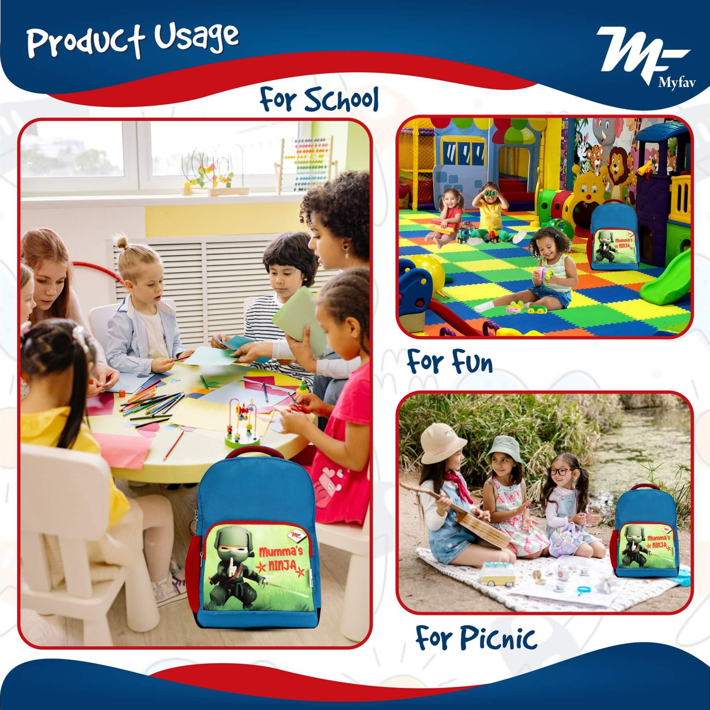 My Fav Mumma's Ninja Kids School Bag For Girls/Boys, School, Casual, Picnic, Nursery-(2 to 10 year Old Kid)