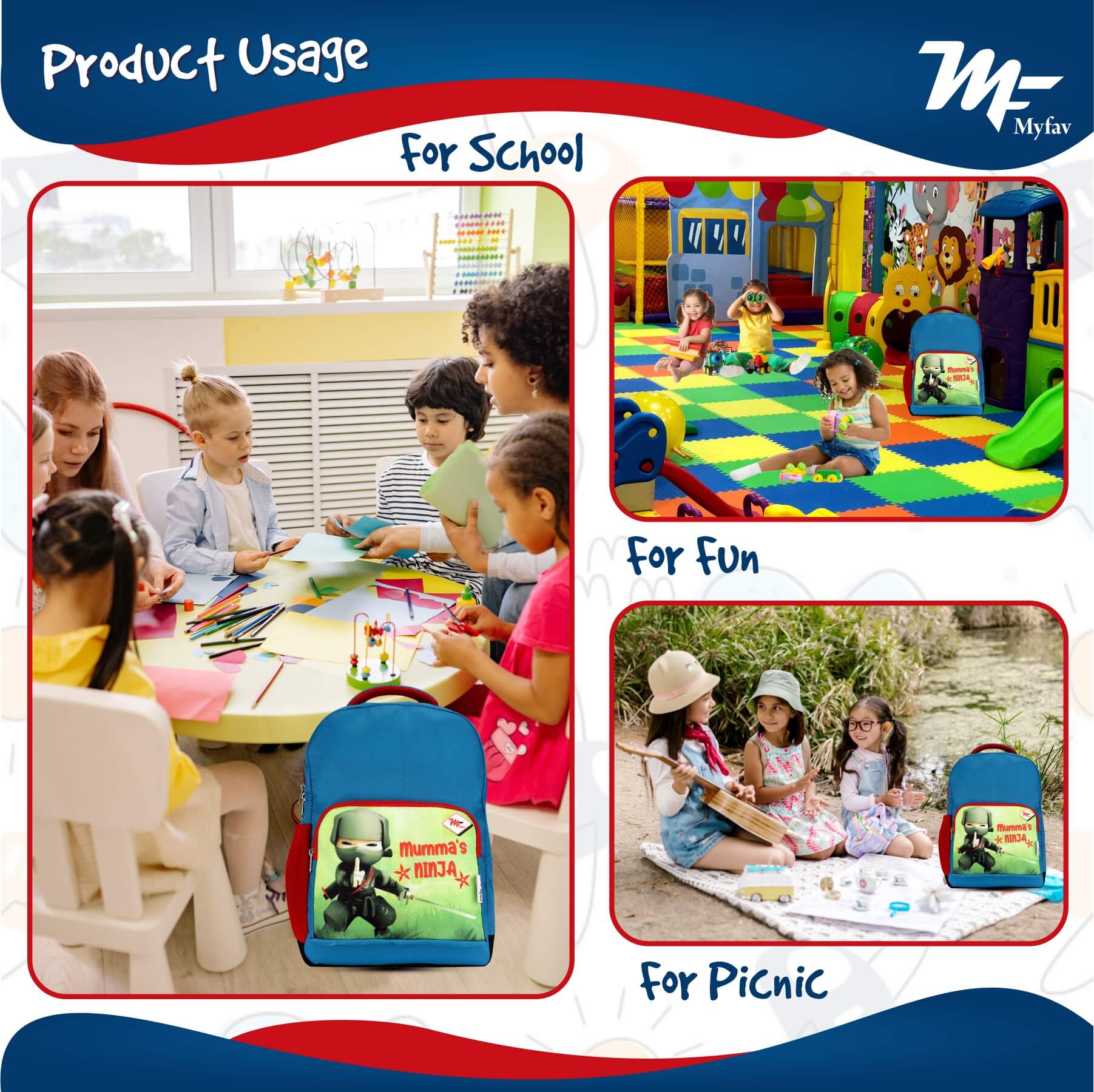 My Fav Mumma's Ninja Kids School Bag For Girls/Boys, School, Casual, Picnic, Nursery-(2 to 10 year Old Kid)