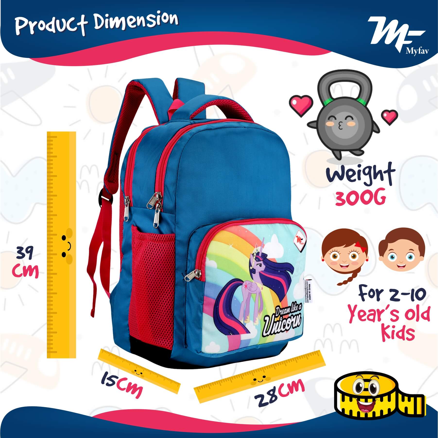 My Fav Dream Unicorn Kids School Bag For Girls/Boys, School, Casual, Picnic, Nursery-(2 to 10 year Old Kid)