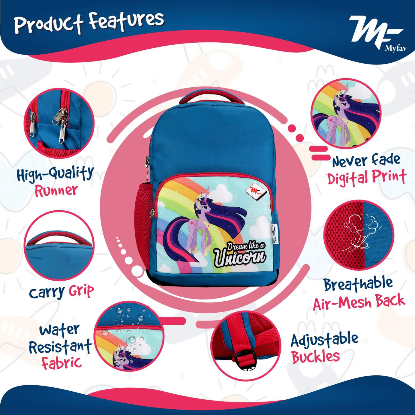 My Fav Dream Unicorn Kids School Bag For Girls/Boys, School, Casual, Picnic, Nursery-(2 to 10 year Old Kid)