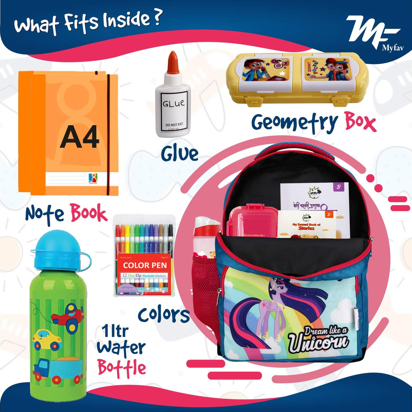 My Fav Dream Unicorn Kids School Bag For Girls/Boys, School, Casual, Picnic, Nursery-(2 to 10 year Old Kid)