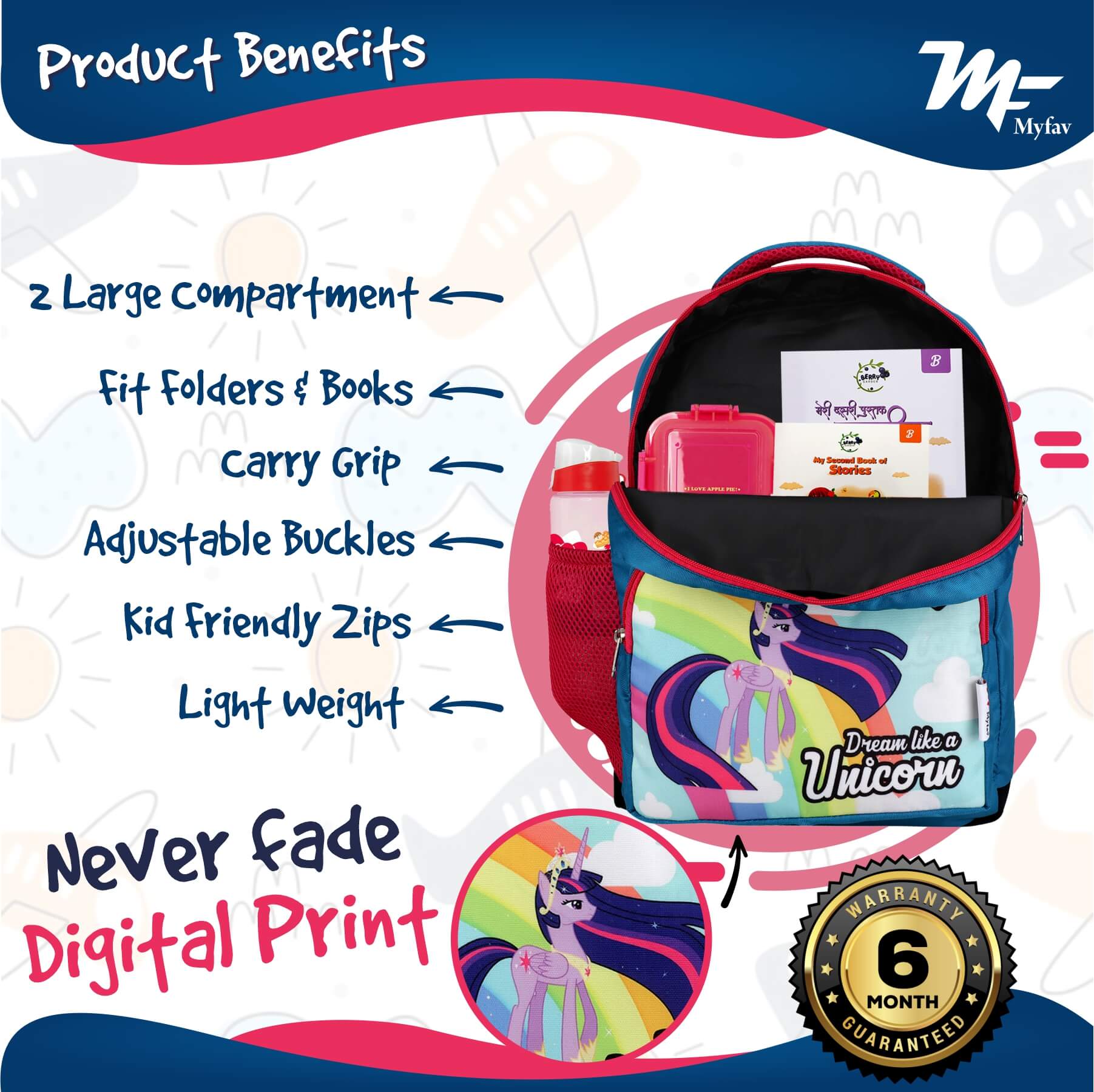 My Fav Dream Unicorn Kids School Bag For Girls/Boys, School, Casual, Picnic, Nursery-(2 to 10 year Old Kid)