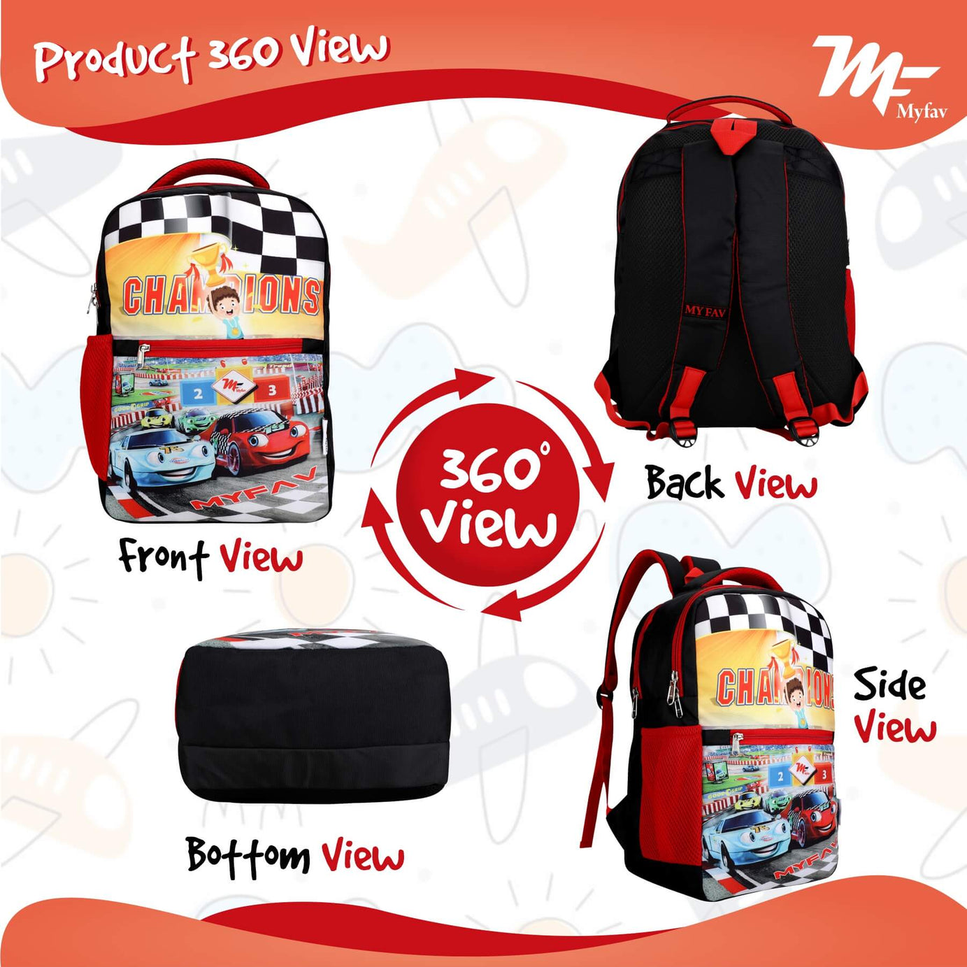 My Fav Cute Car Kids School Bag For Girls/Boys, School, Casual, Picnic, Nursery-(2 to 10 year Old Kid)