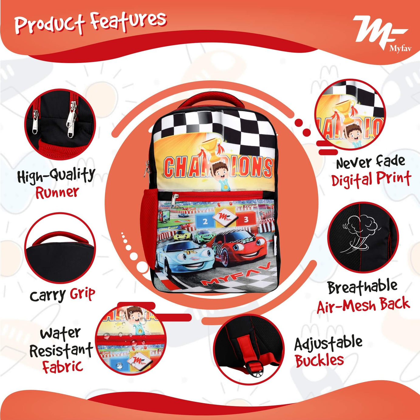 My Fav Cute Car Kids School Bag For Girls/Boys, School, Casual, Picnic, Nursery-(2 to 10 year Old Kid)