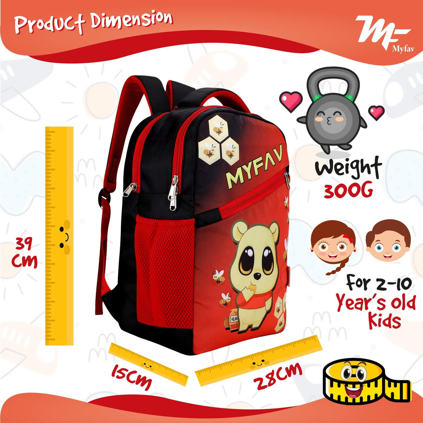 My Fav Cute Bear Kids School Bag For Girls/Boys, School, Casual, Picnic, Nursery-(2 to 10 year Old Kid)