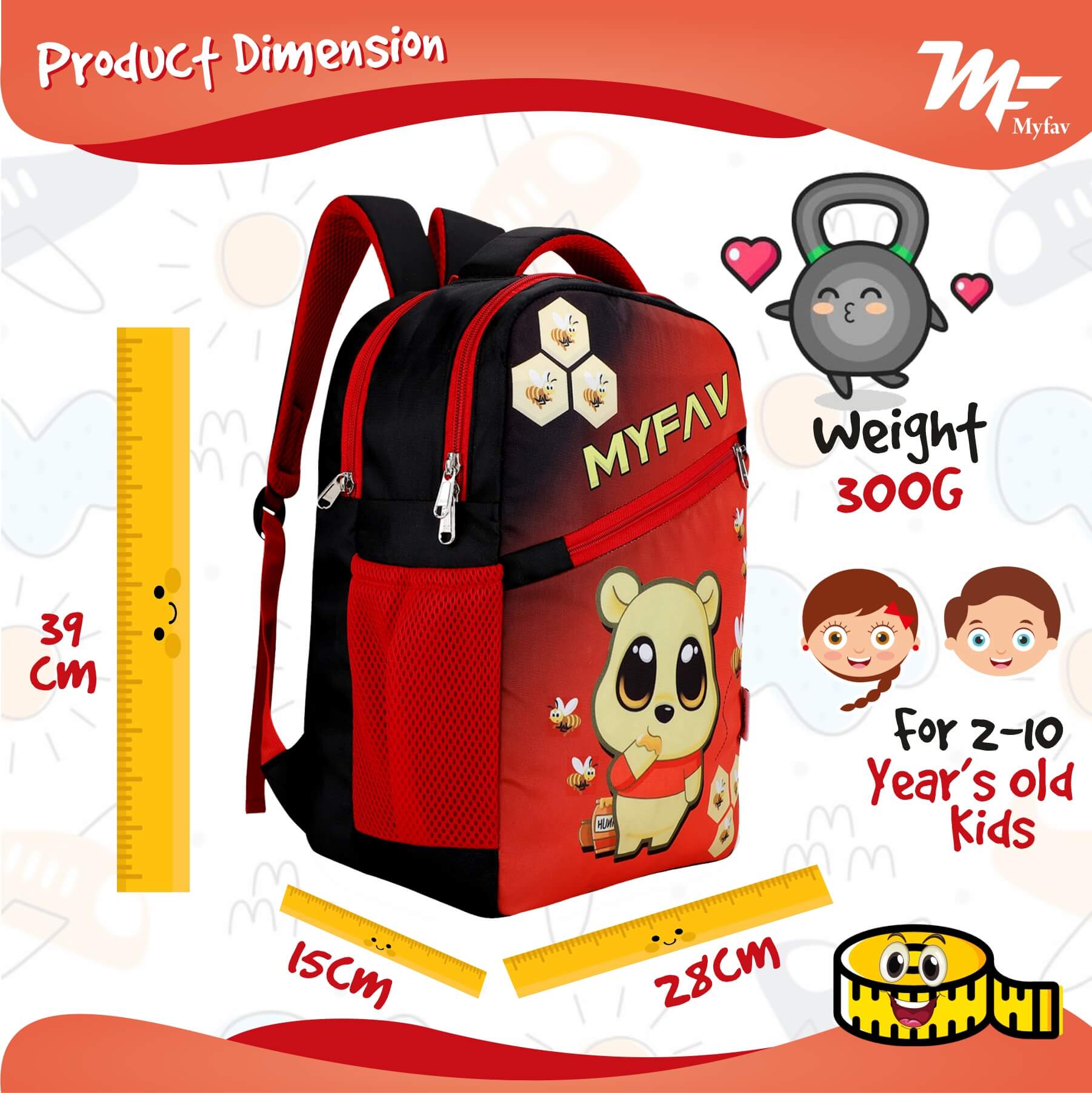 My Fav Cute Bear Kids School Bag For Girls/Boys, School, Casual, Picnic, Nursery-(2 to 10 year Old Kid)