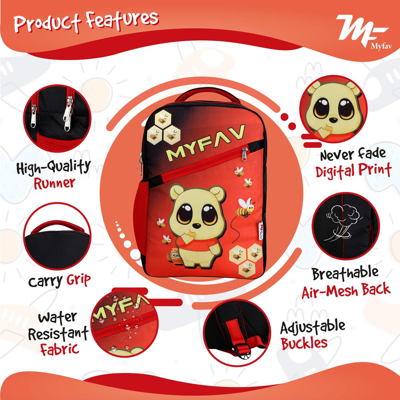 My Fav Cute Bear Kids School Bag For Girls/Boys, School, Casual, Picnic, Nursery-(2 to 10 year Old Kid)