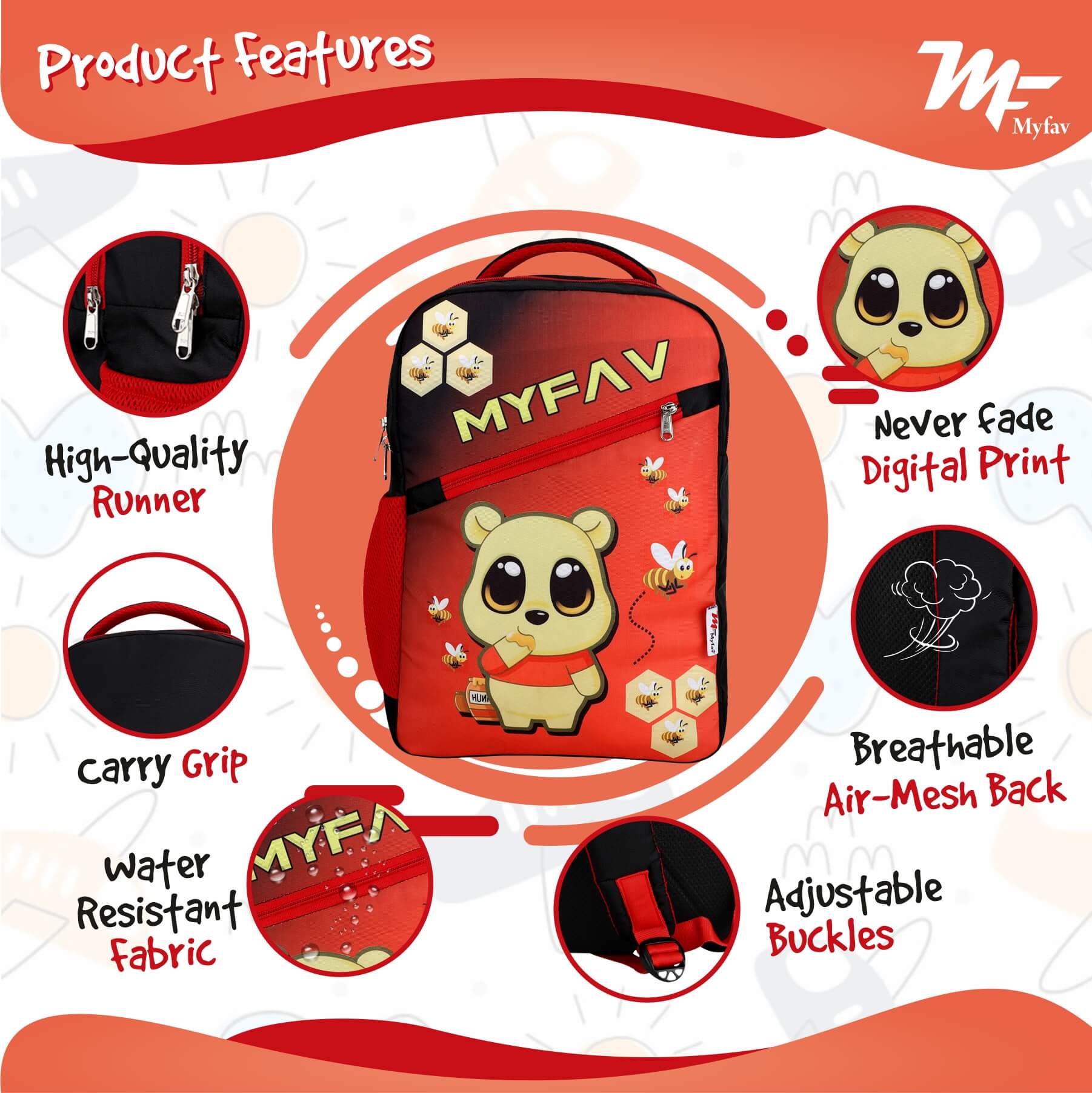 My Fav Cute Bear Kids School Bag For Girls/Boys, School, Casual, Picnic, Nursery-(2 to 10 year Old Kid)