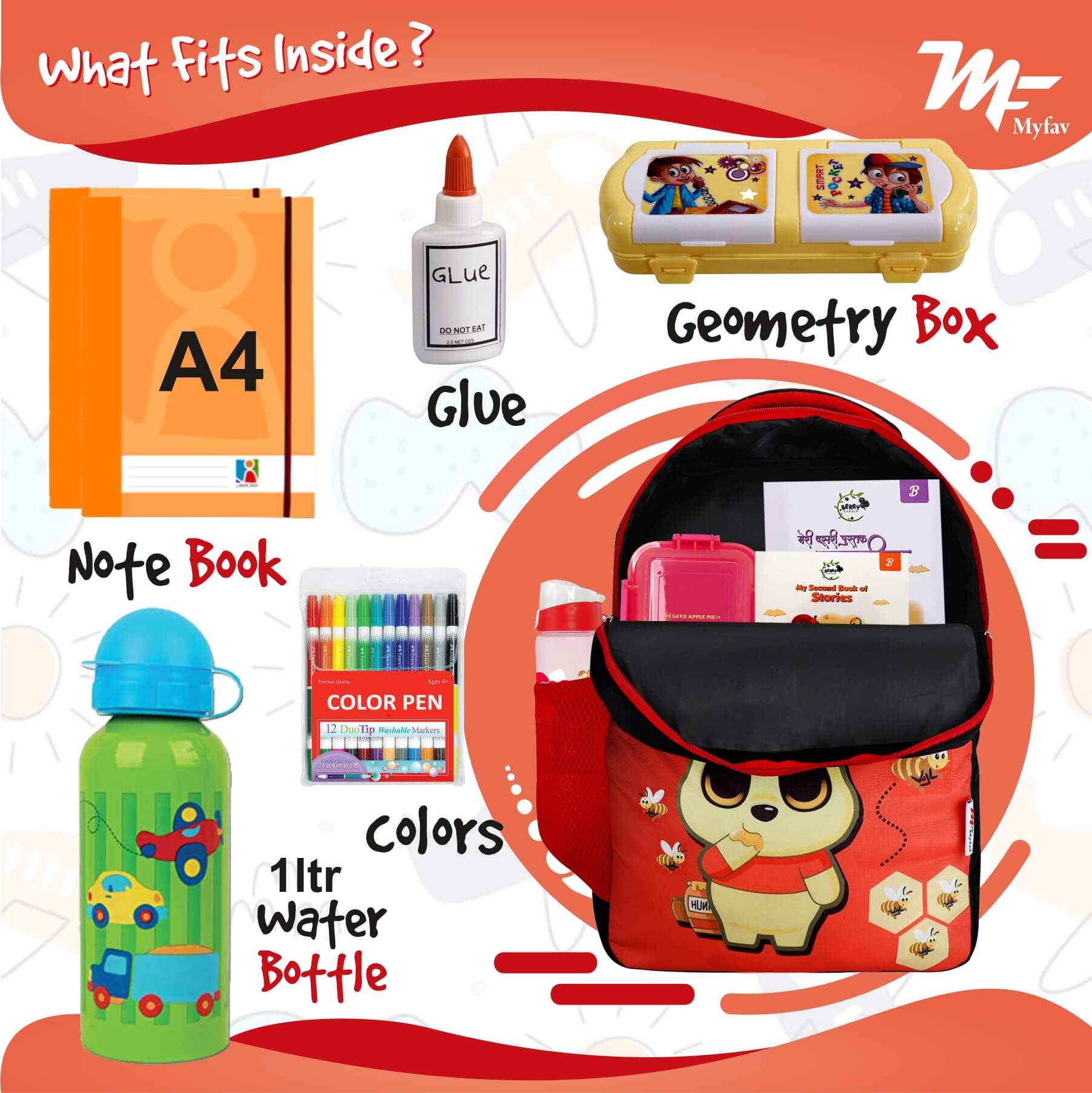 My Fav Cute Bear Kids School Bag For Girls/Boys, School, Casual, Picnic, Nursery-(2 to 10 year Old Kid)