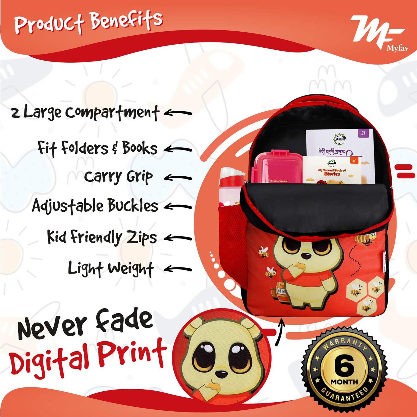 My Fav Cute Bear Kids School Bag For Girls/Boys, School, Casual, Picnic, Nursery-(2 to 10 year Old Kid)