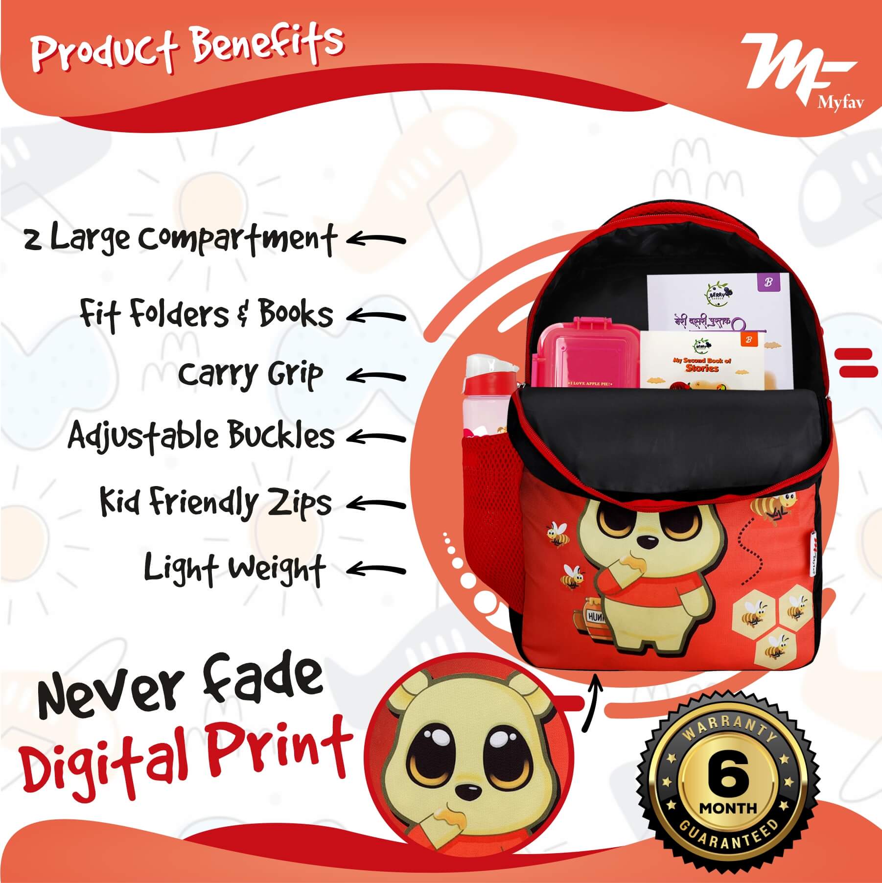 My Fav Cute Bear Kids School Bag For Girls/Boys, School, Casual, Picnic, Nursery-(2 to 10 year Old Kid)