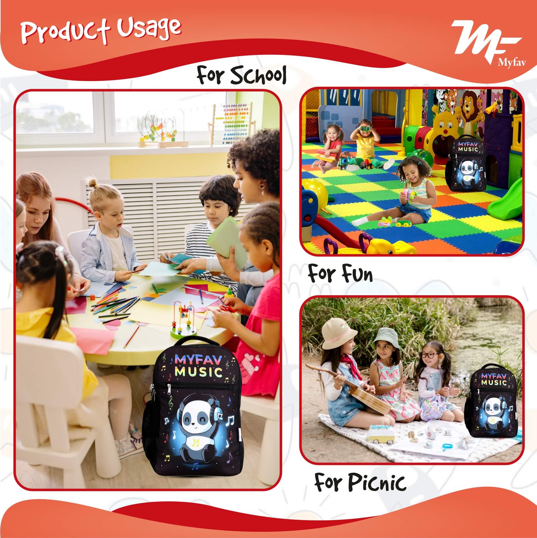 My Fav Cute Panda Kids School Bag For Girls/Boys, School, Casual, Picnic, Nursery-(2 to 10 year Old Kid)