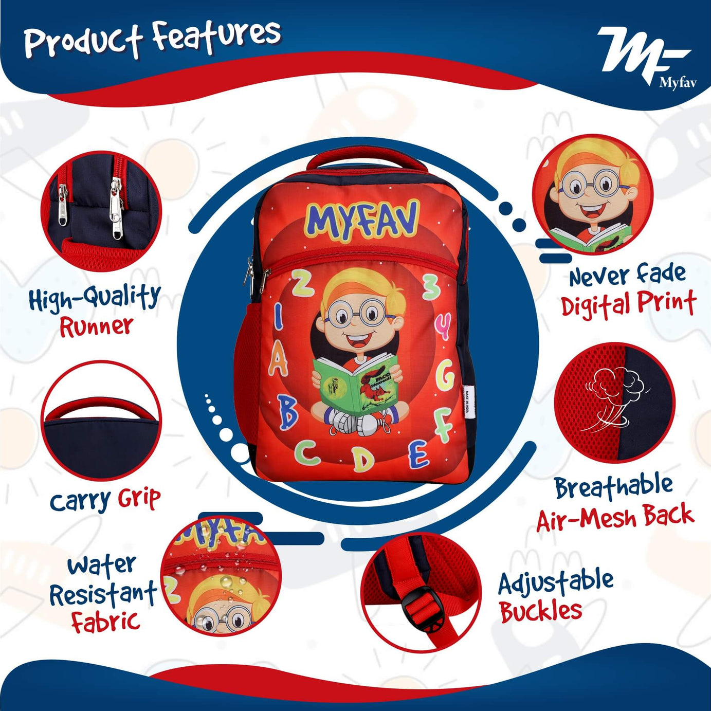 My Fav Cute Boy Kids School Bag For Girls/Boys, School, Casual, Picnic, Nursery-(2 to 10 year Old Kid)
