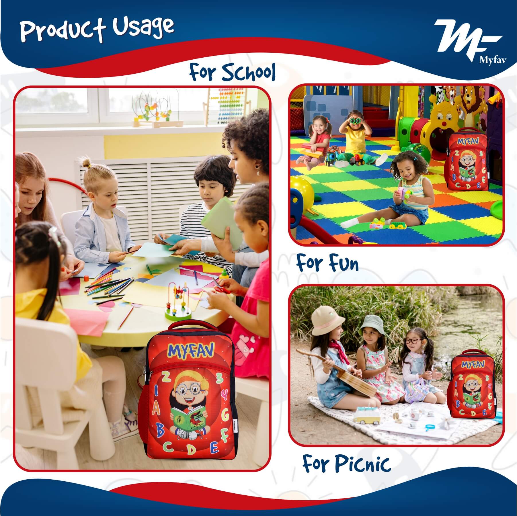 My Fav Cute Boy Kids School Bag For Girls/Boys, School, Casual, Picnic, Nursery-(2 to 10 year Old Kid)