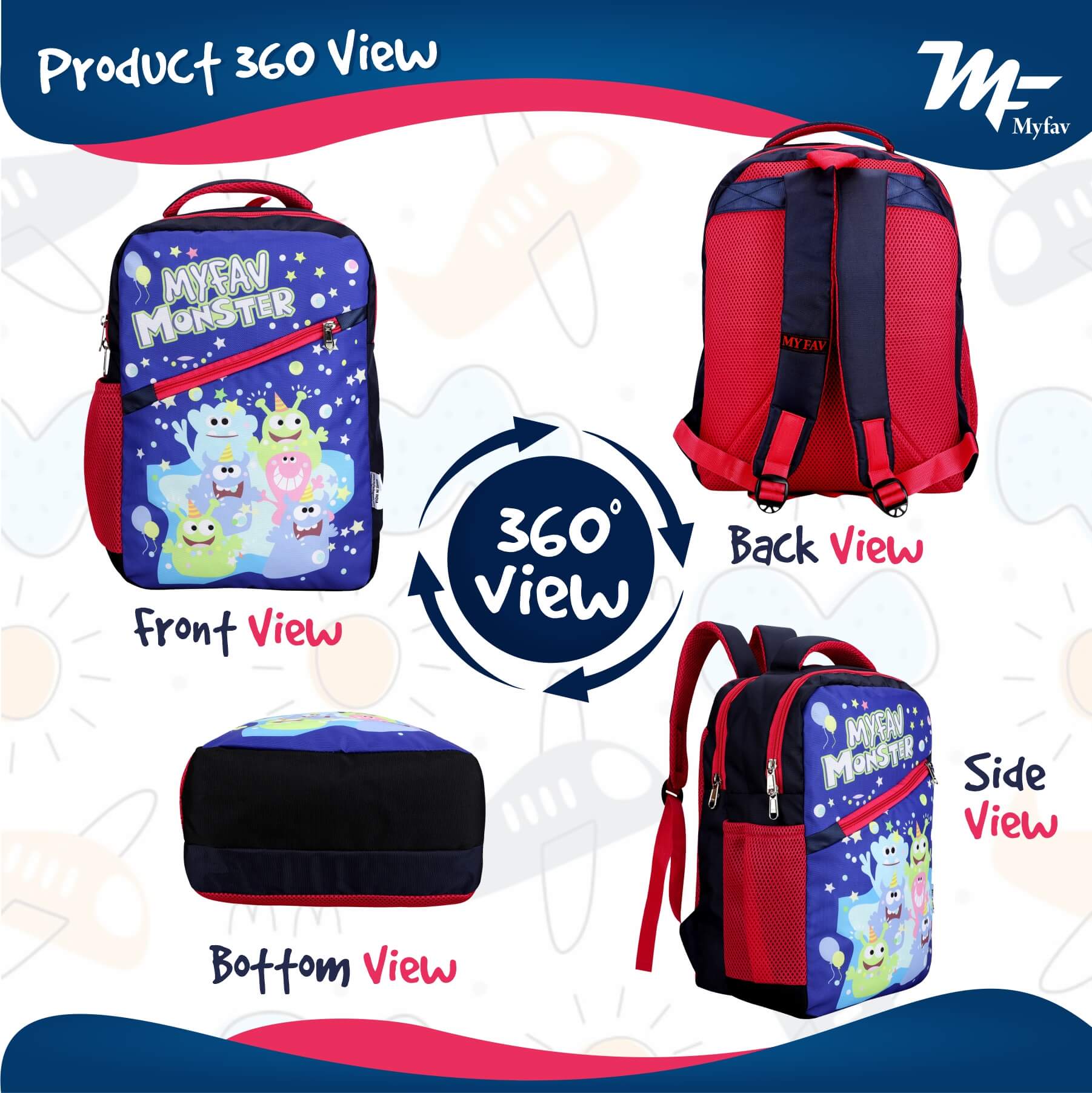 My Fav Cute Monster Kids School Bag For Girls/Boys, School, Casual, Picnic, Nursery-(2 to 10 year Old Kid)