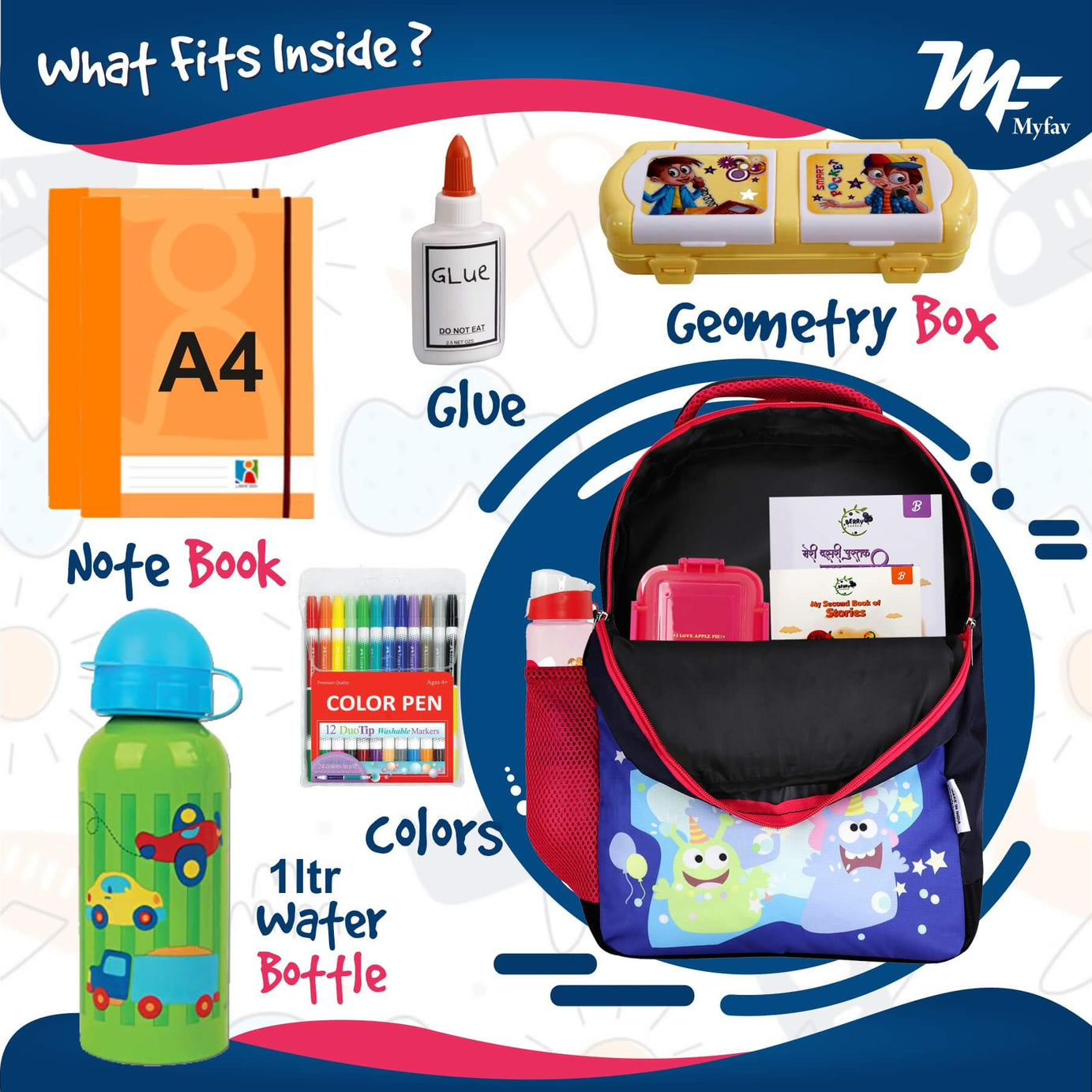 My Fav Cute Monster Kids School Bag For Girls/Boys, School, Casual, Picnic, Nursery-(2 to 10 year Old Kid)