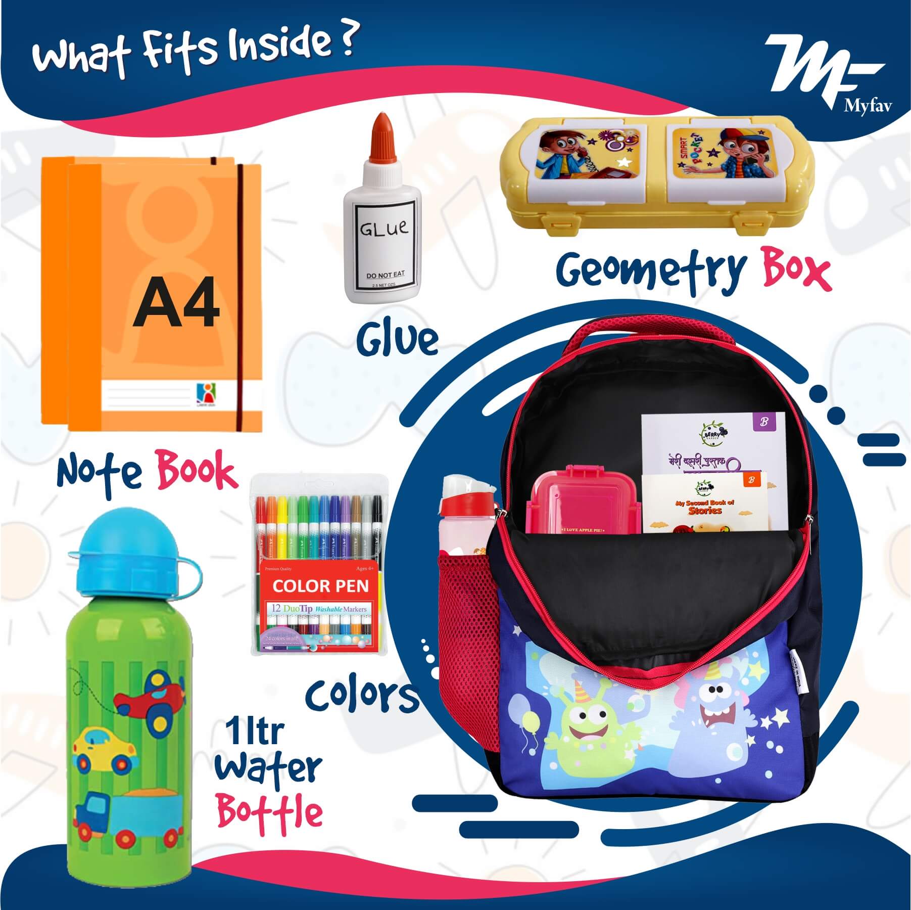 My Fav Cute Monster Kids School Bag For Girls/Boys, School, Casual, Picnic, Nursery-(2 to 10 year Old Kid)