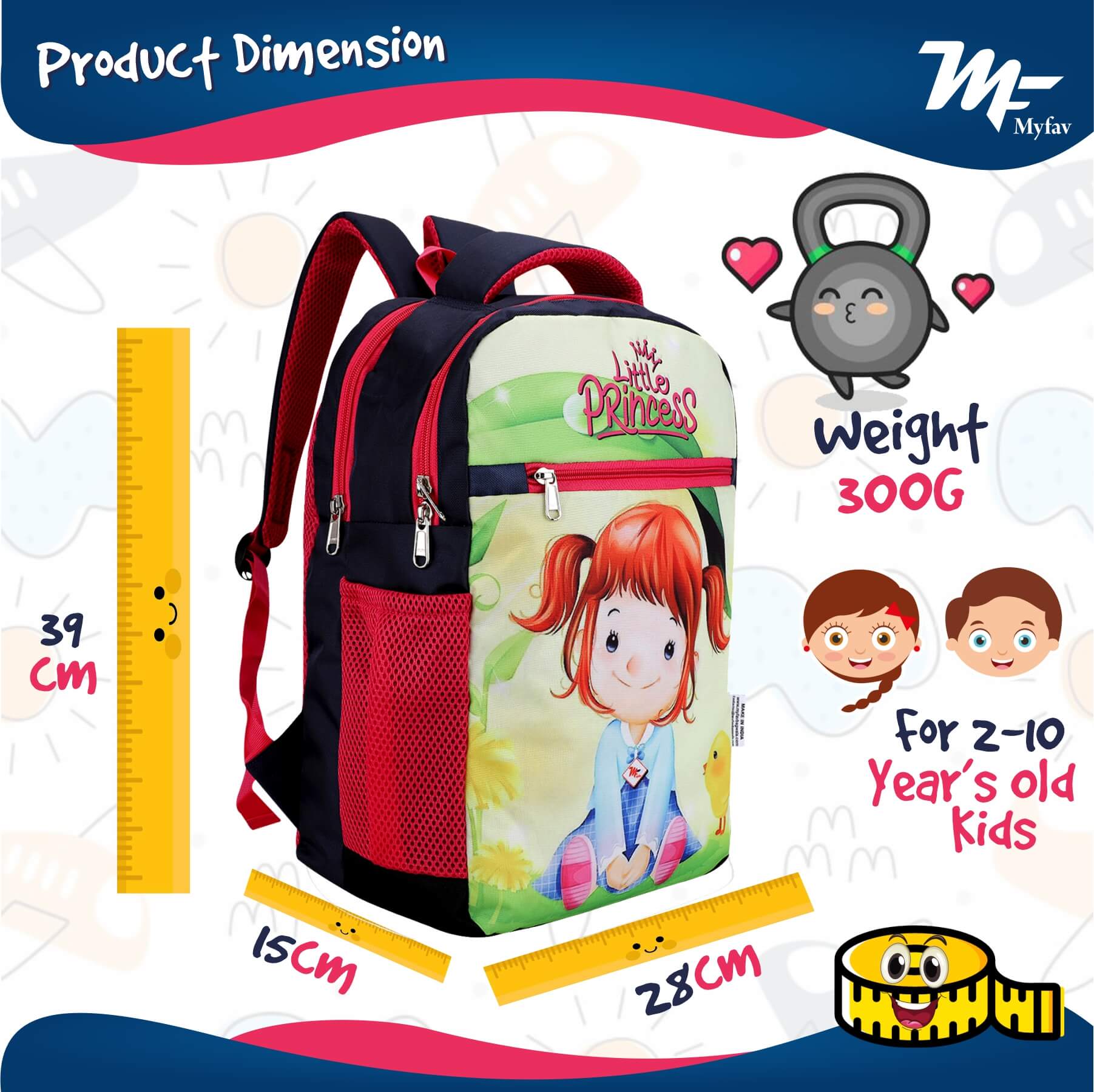 My Fav Cute little Princess Kids School Bag For Girls/Boys, School, Casual, Picnic, Nursery-(2 to 10 year Old Kid)