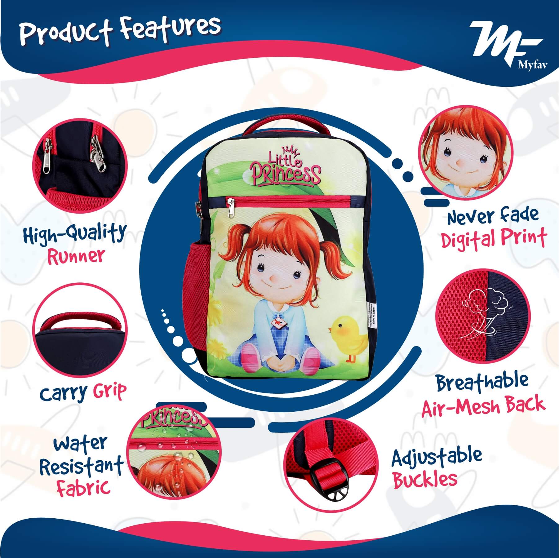 My Fav Cute little Princess Kids School Bag For Girls/Boys, School, Casual, Picnic, Nursery-(2 to 10 year Old Kid)