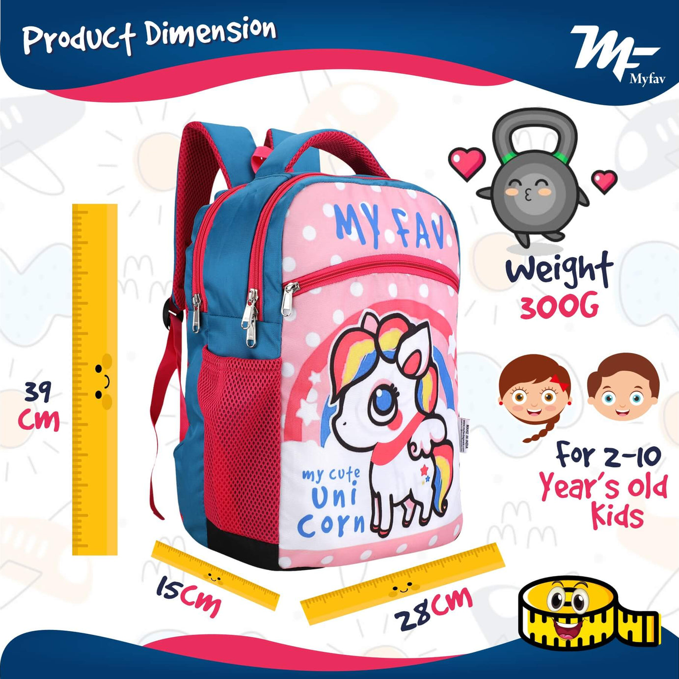 My fav Cute Unicorn School Bag For Girls/Boys, School, Casual, Picnic, Nursery-(2 to 10 year Old Kid)