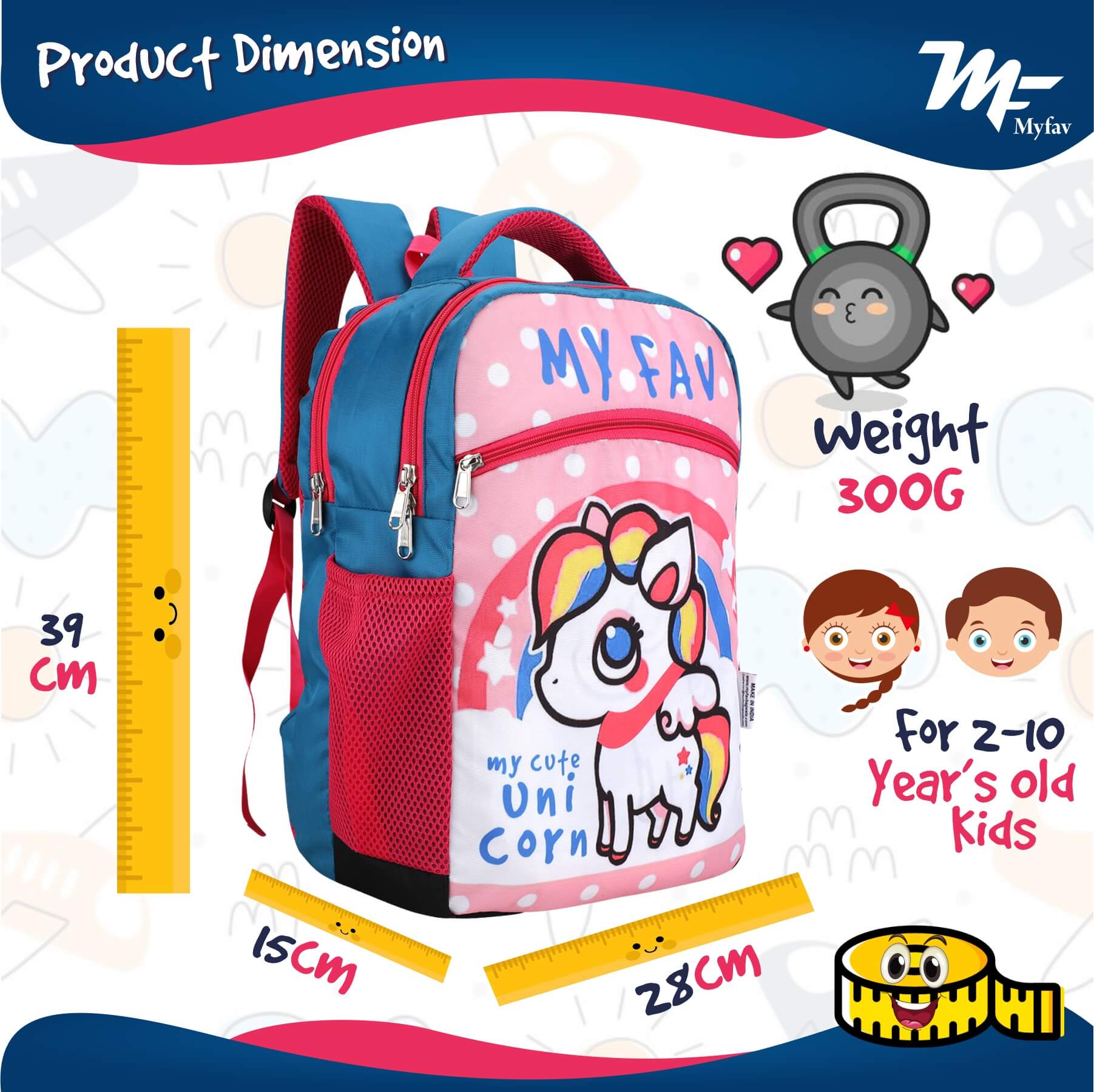 My fav Cute Unicorn School Bag For Girls/Boys, School, Casual, Picnic, Nursery-(2 to 10 year Old Kid)
