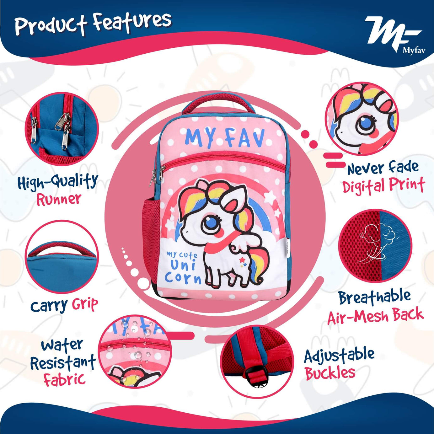 My fav Cute Unicorn School Bag For Girls/Boys, School, Casual, Picnic, Nursery-(2 to 10 year Old Kid)