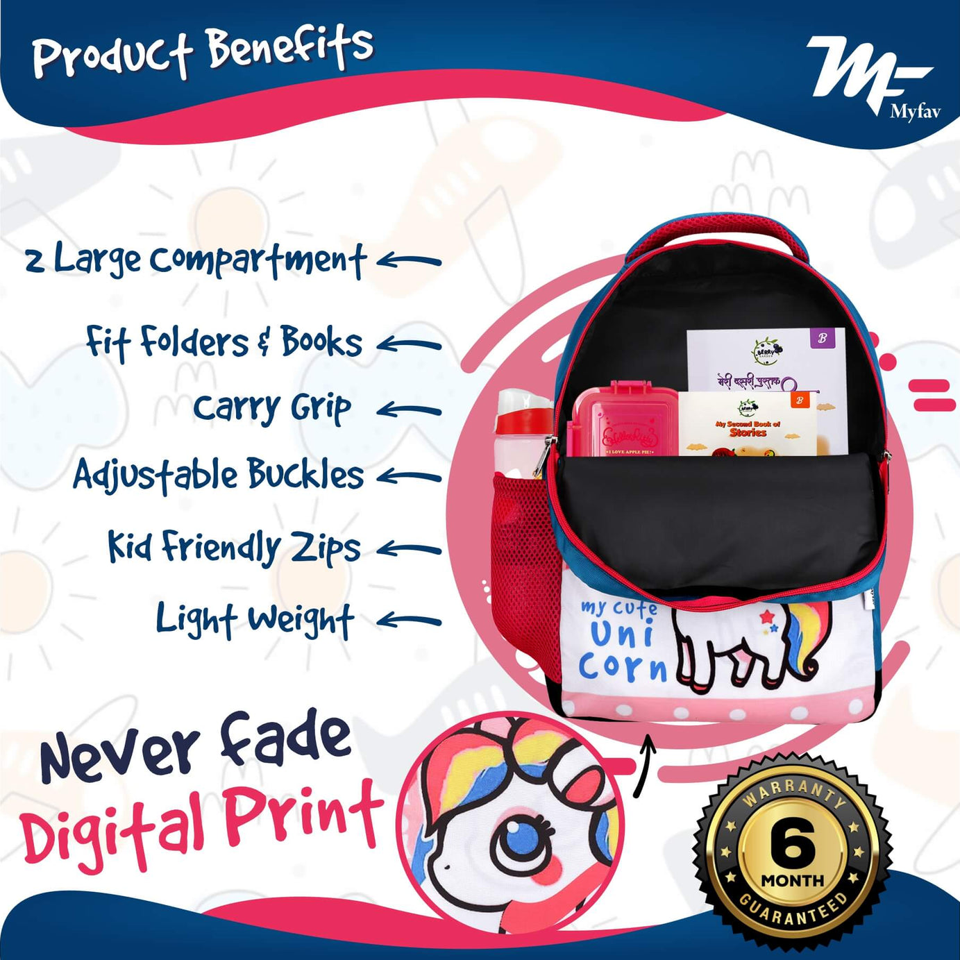 My fav Cute Unicorn School Bag For Girls/Boys, School, Casual, Picnic, Nursery-(2 to 10 year Old Kid)