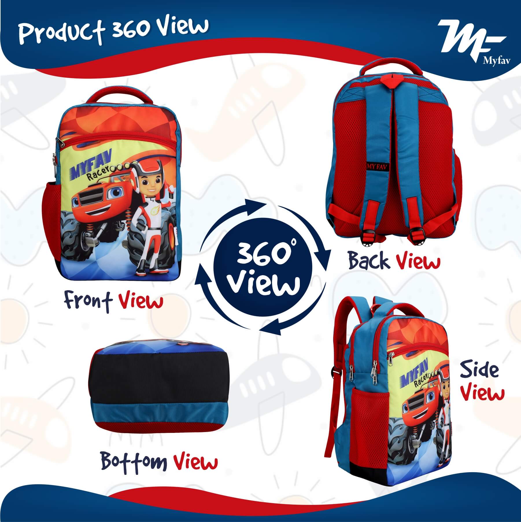 My Fav Cute Racer Kids School Bag For Girls/Boys, School, Casual, Picnic, Nursery-(2 to 10 year Old Kid)