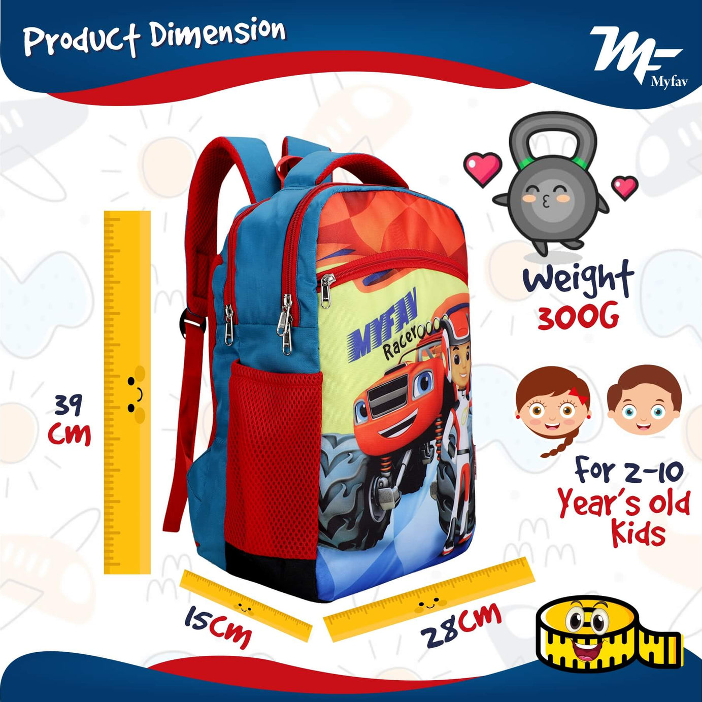 My Fav Cute Racer Kids School Bag For Girls/Boys, School, Casual, Picnic, Nursery-(2 to 10 year Old Kid)