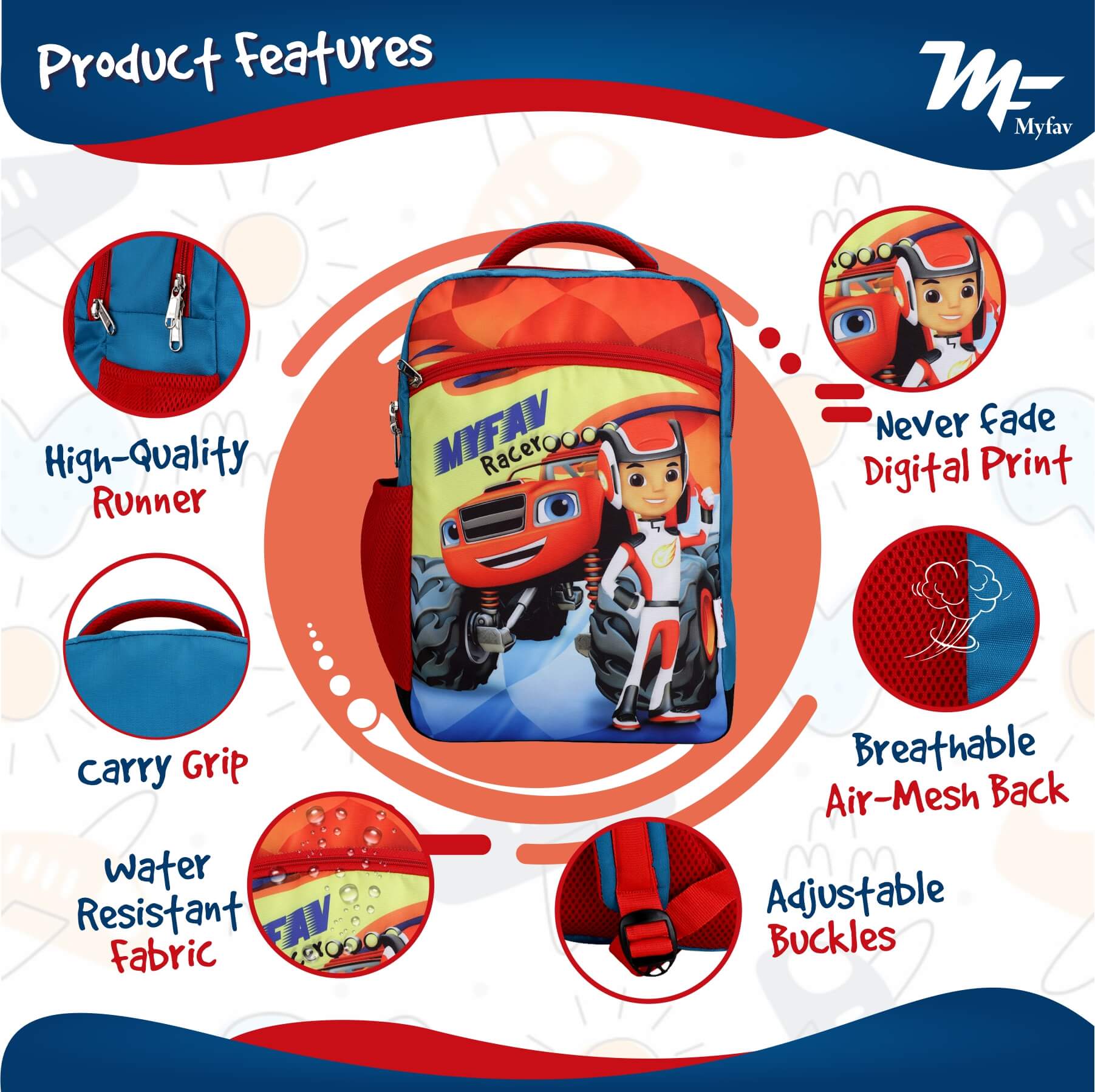 My Fav Cute Racer Kids School Bag For Girls/Boys, School, Casual, Picnic, Nursery-(2 to 10 year Old Kid)