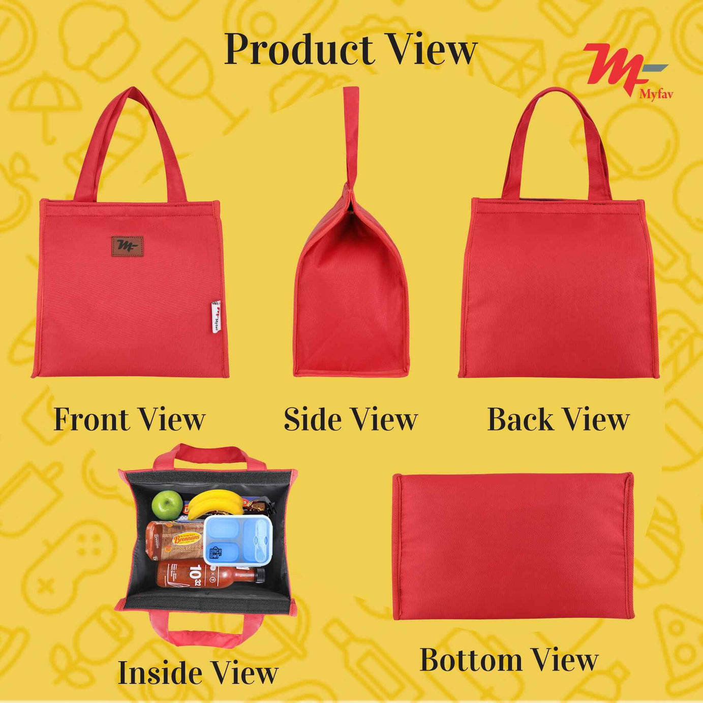 MY FAV Lunch Bag for Kids, Men & Women, Velcro Closure Tiffin Bag for Travel, Office, College & School, Durable and Lightweight (8 Liter) (Red)