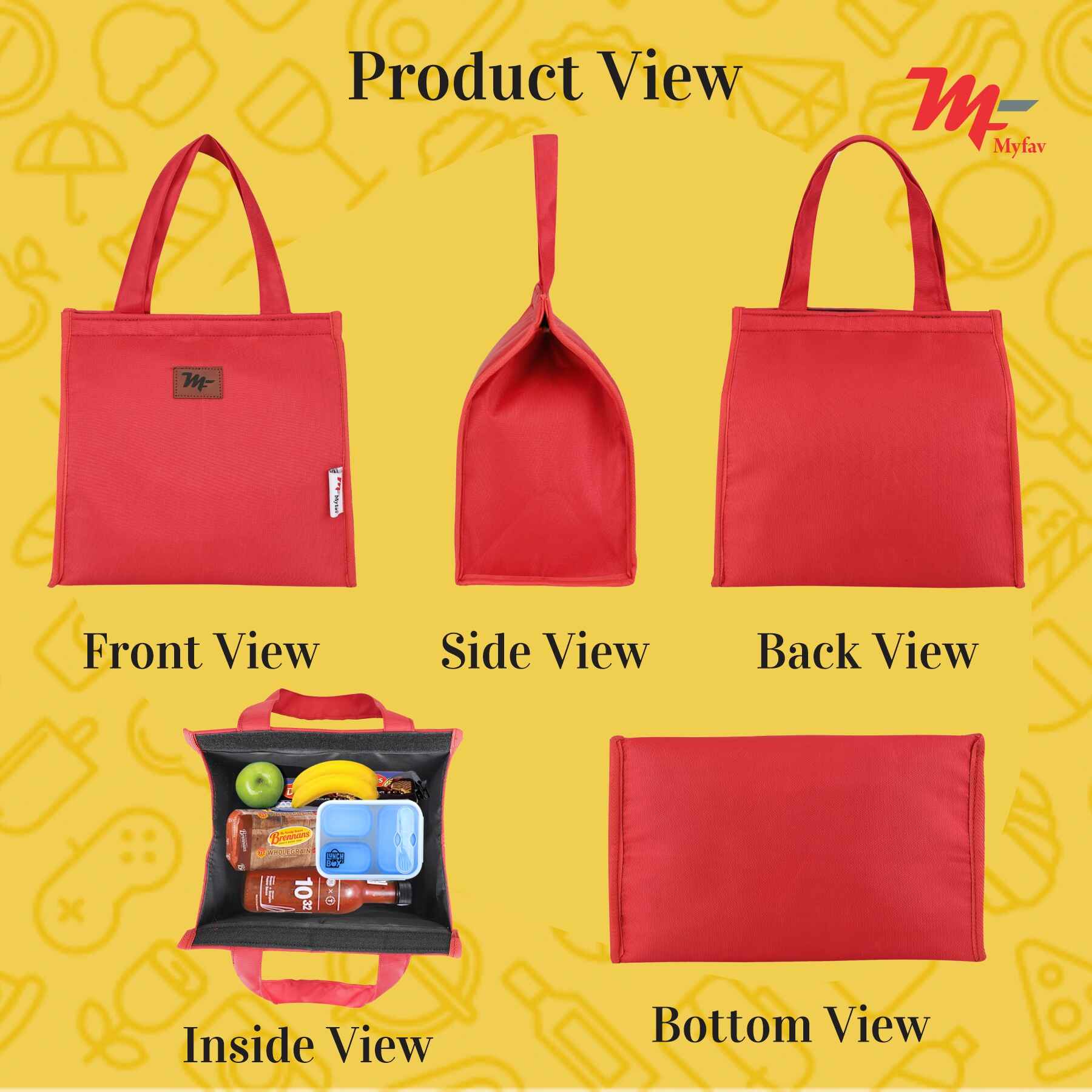 MY FAV Lunch Bag for Kids, Men & Women, Velcro Closure Tiffin Bag for Travel, Office, College & School, Durable and Lightweight (8 Liter) (Red)