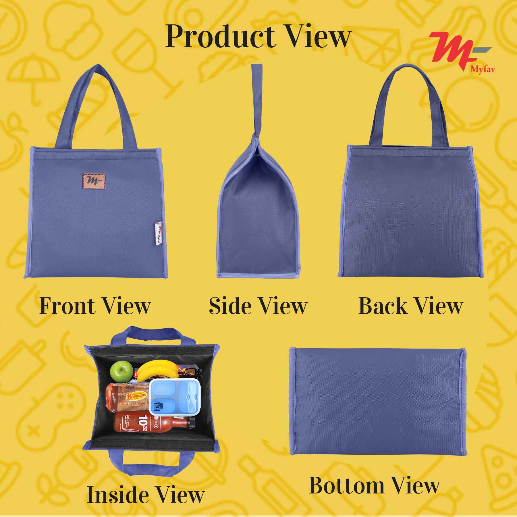 MY FAV Lunch Bag for Kids, Men & Women, Velcro Closure Tiffin Bag for Travel, Office, College & School, Durable and Lightweight (8 Liter) (Blue)