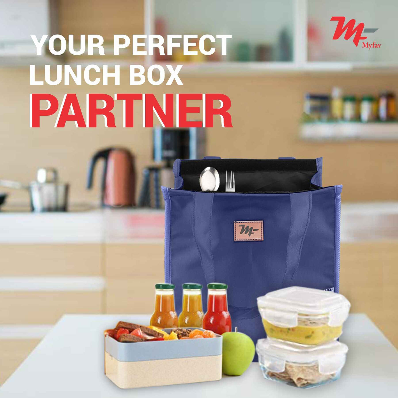 MY FAV Lunch Bag for Kids, Men & Women, Velcro Closure Tiffin Bag for Travel, Office, College & School, Durable and Lightweight (8 Liter) (Blue)