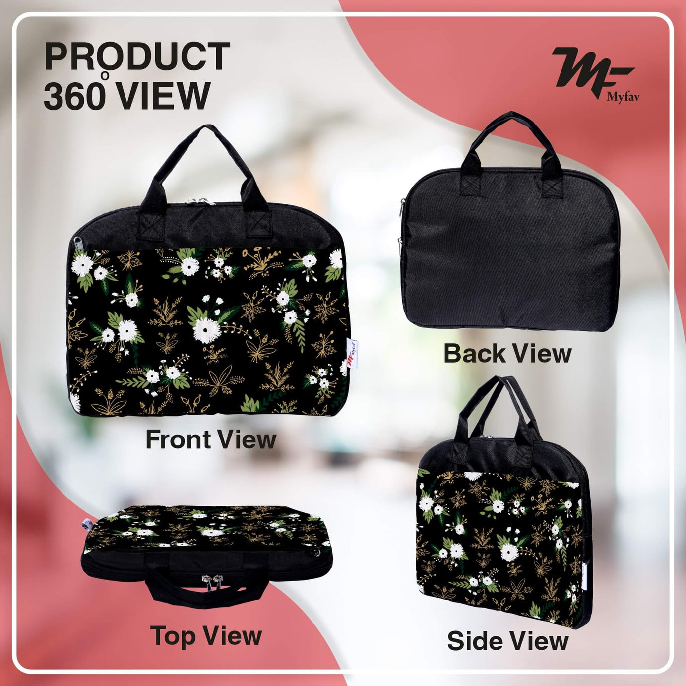 My Fav Floral Print Office Laptop Bag Briefcase 15.6 Inch for Women and Men
