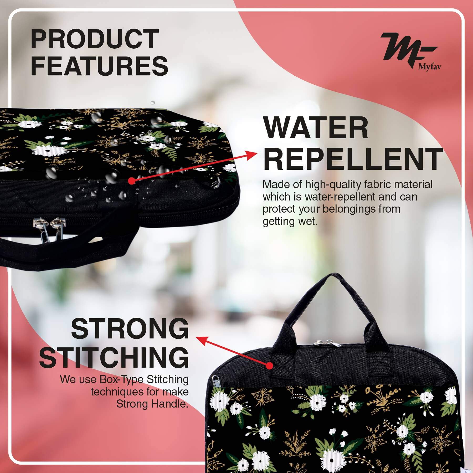 My Fav Floral Print Office Laptop Bag Briefcase 15.6 Inch for Women and Men
