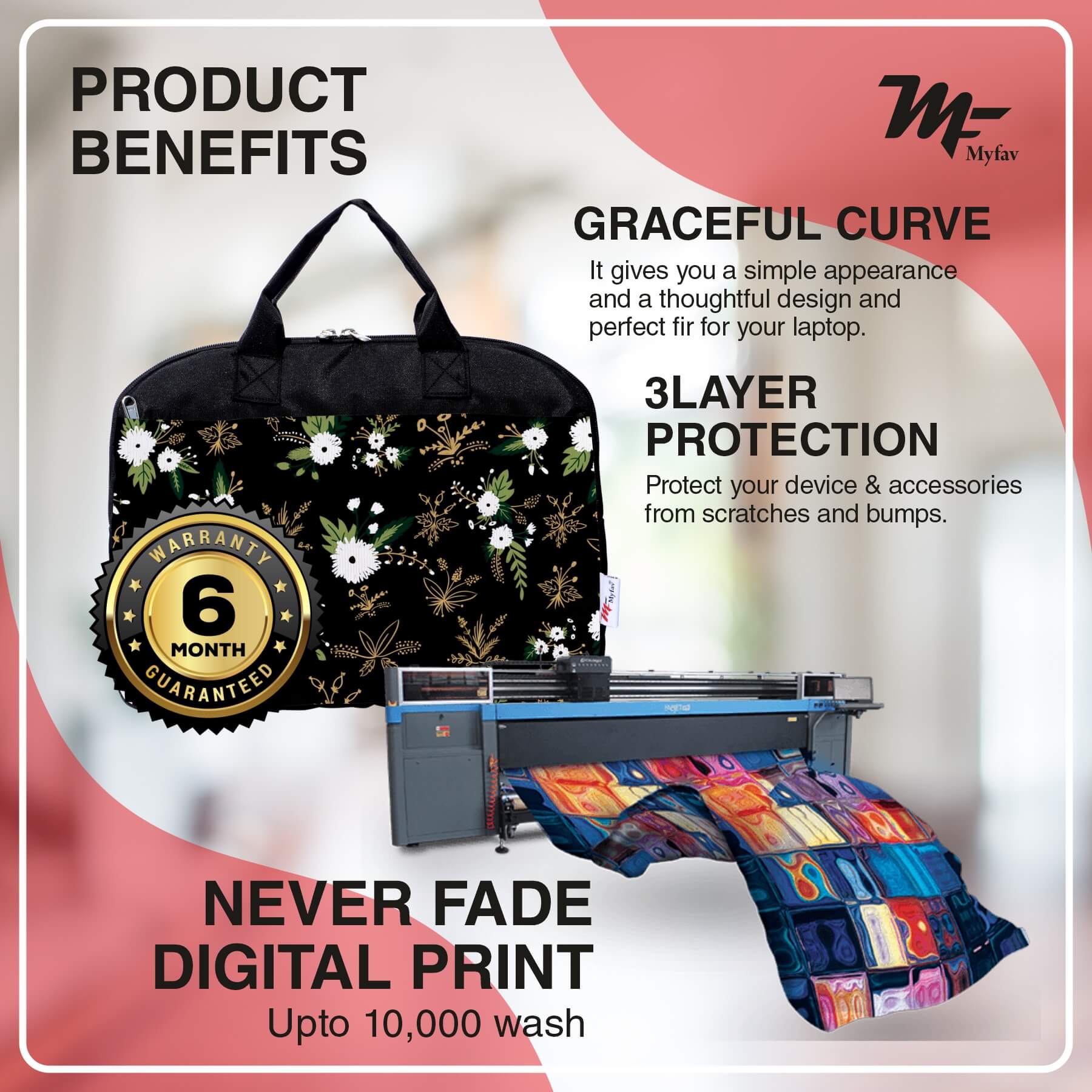 My Fav Floral Print Office Laptop Bag Briefcase 15.6 Inch for Women and Men