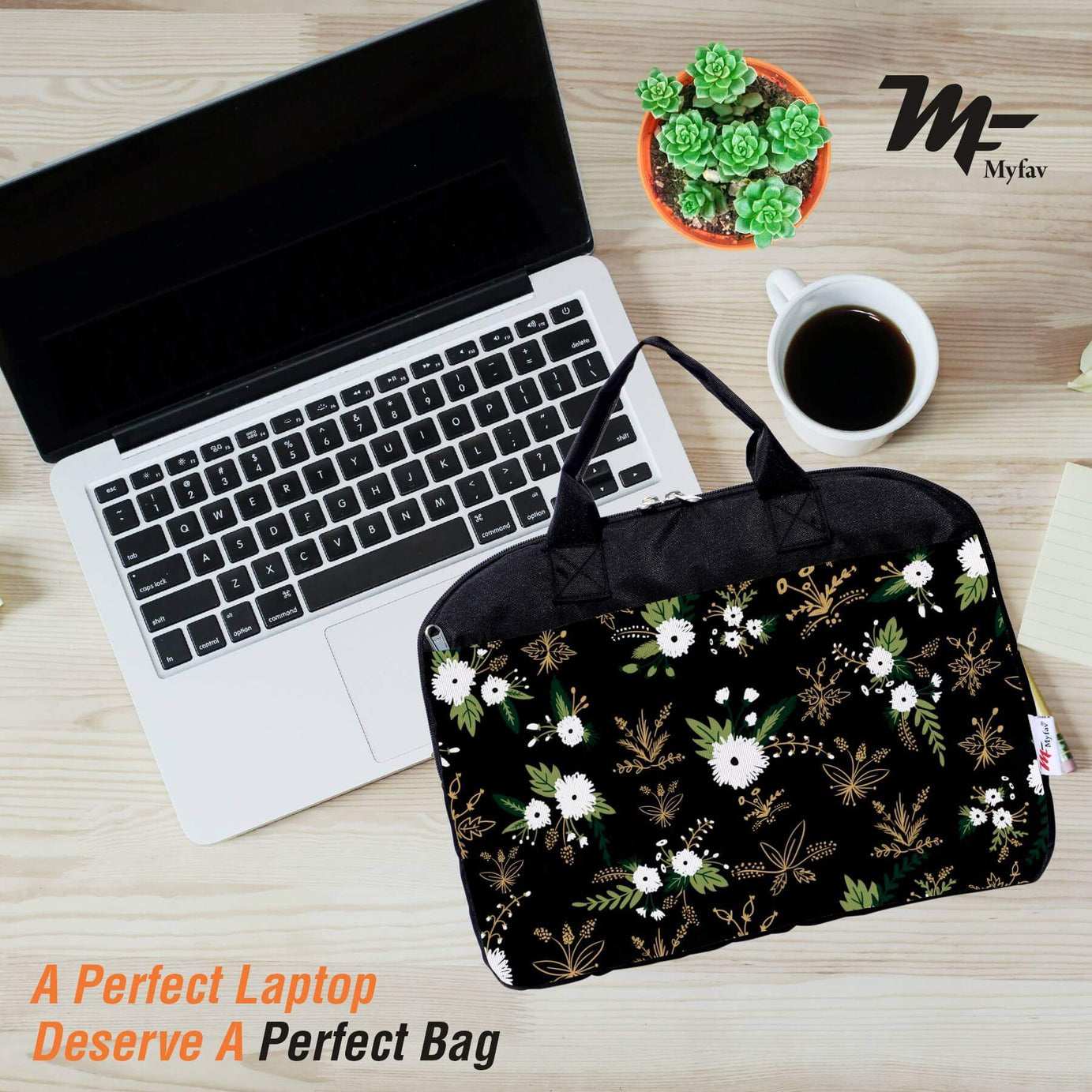 My Fav Floral Print Office Laptop Bag Briefcase 15.6 Inch for Women and Men